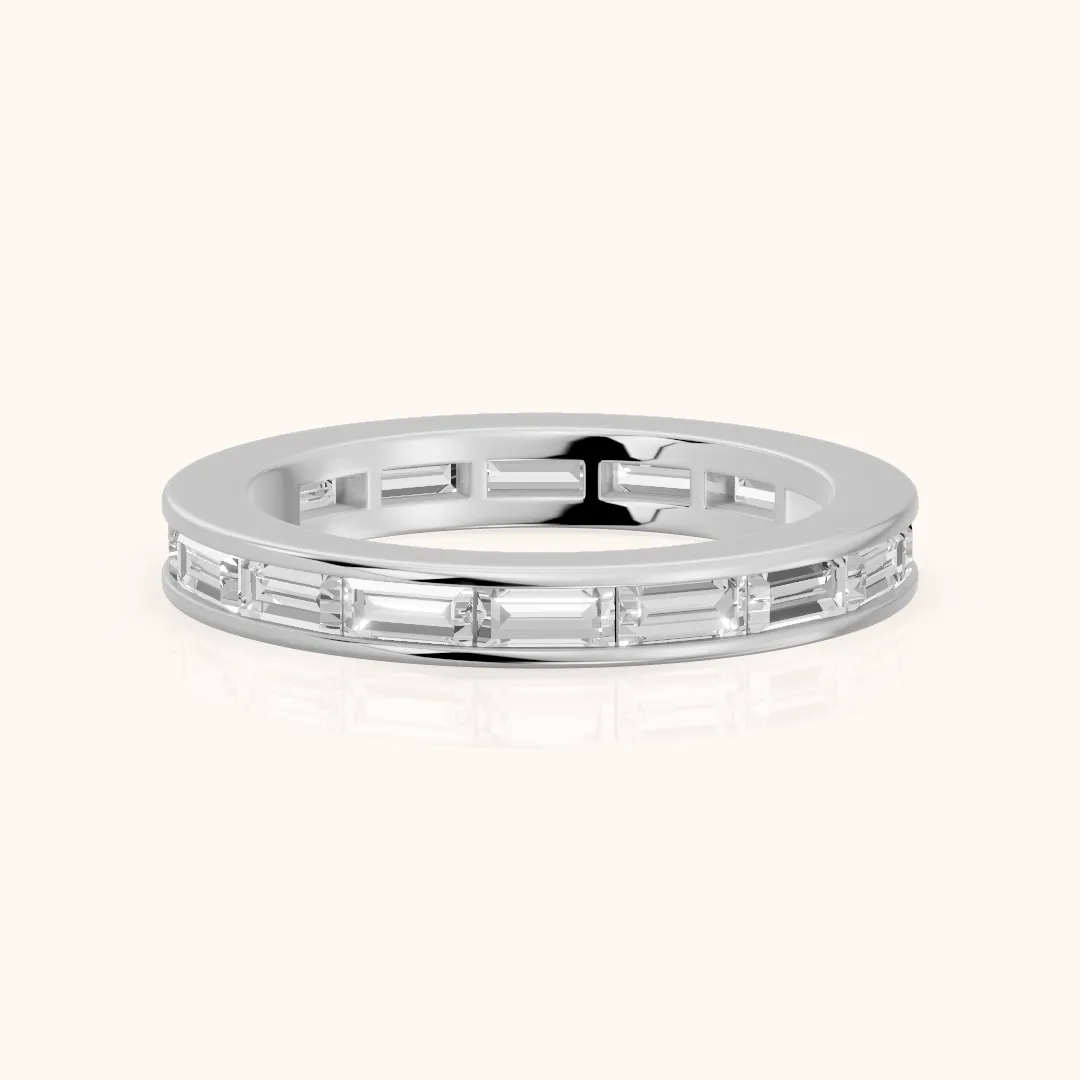 Marisol Channel Set Baguette Diamond Eternity Band in Silver — view 2