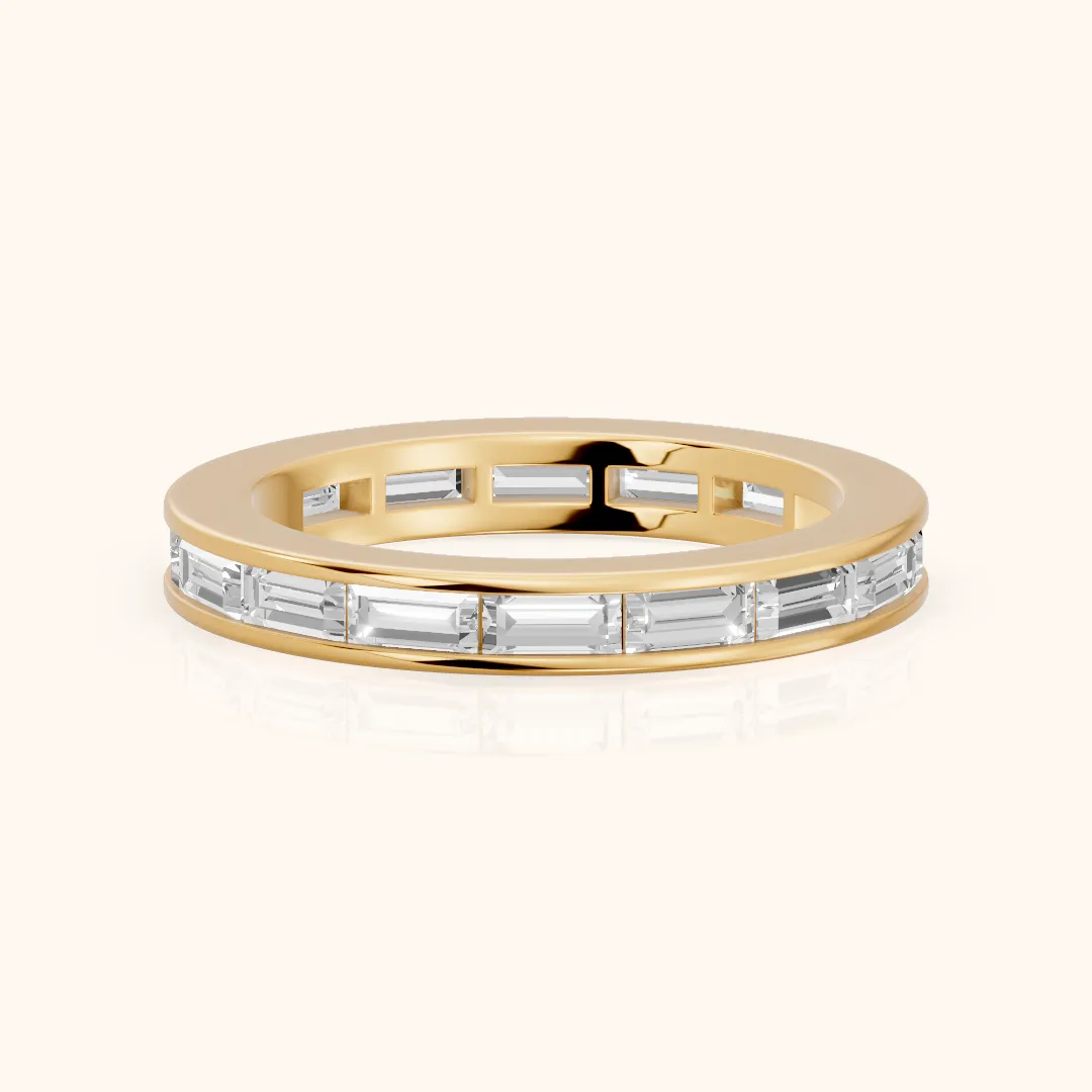 Marisol Channel Set Baguette Diamond Eternity Band in Yellow Gold — view 2