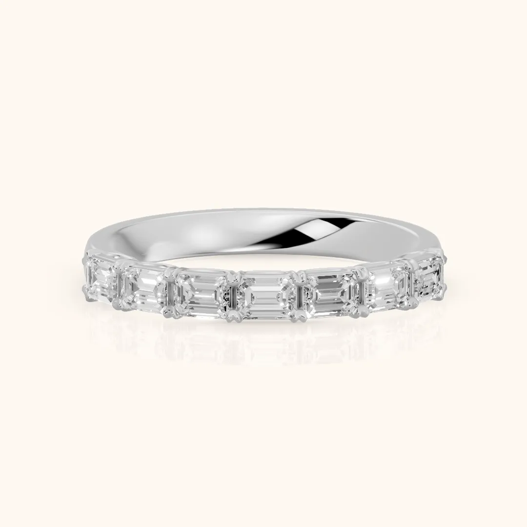 Margot Shared Prong Emerald Diamond Half Eternity Band in Platinum — view 2