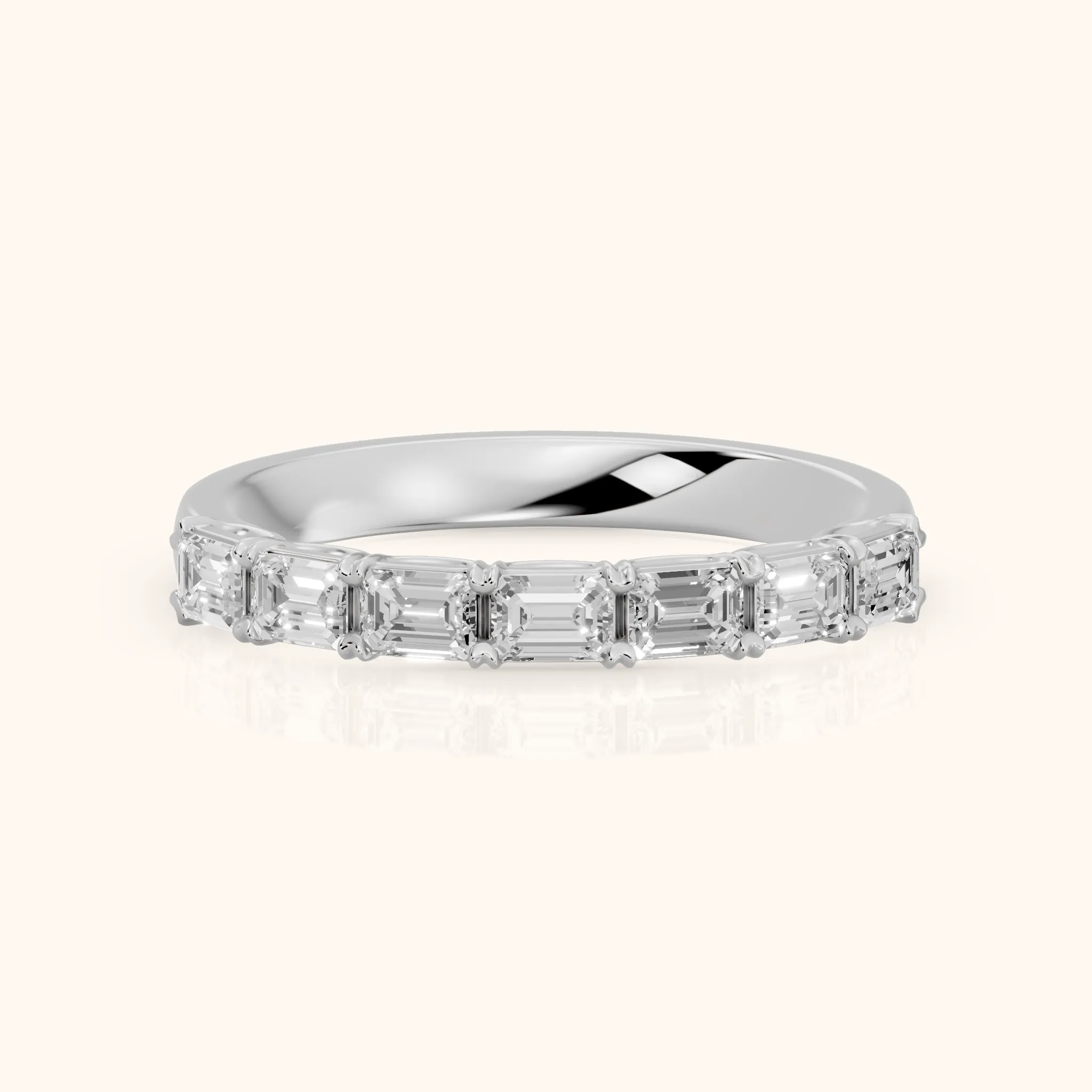 Margot Shared Prong Emerald Diamond Half Eternity Band in Platinum — view 1