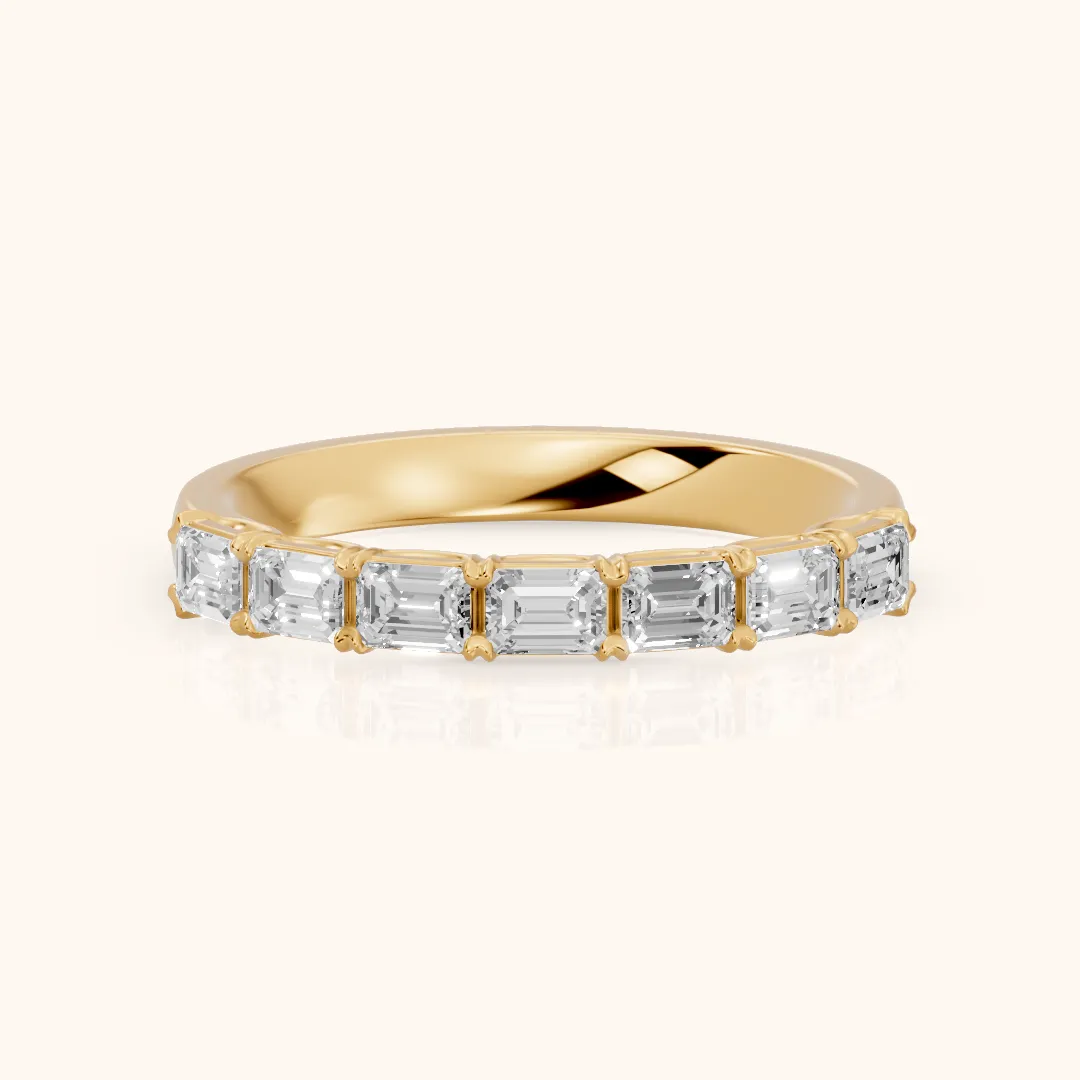 Margot Shared Prong Emerald Diamond Half Eternity Band in Yellow Gold — view 2