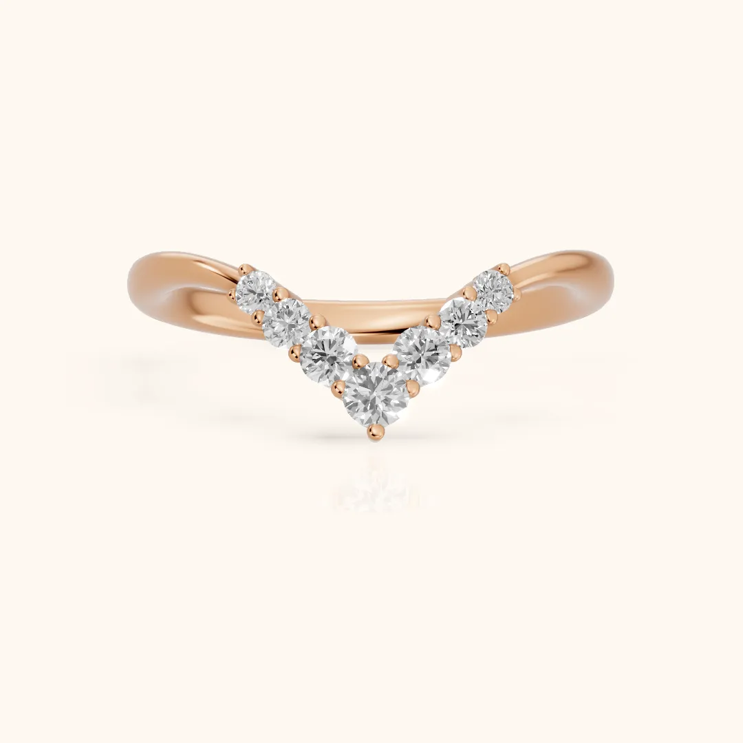 Simone Curved Round Diamond Wedding Band in Rose Gold — view 2