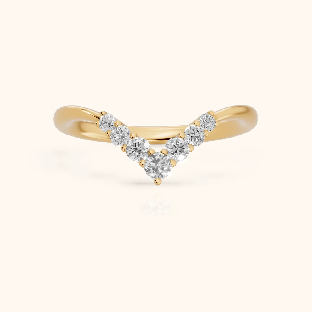 Simone Curved Round Diamond Wedding Band in Yellow Gold — view 2
