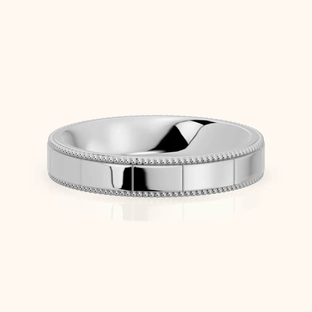 Sylvie Flat Milgrain Wedding Band in Silver — view 2