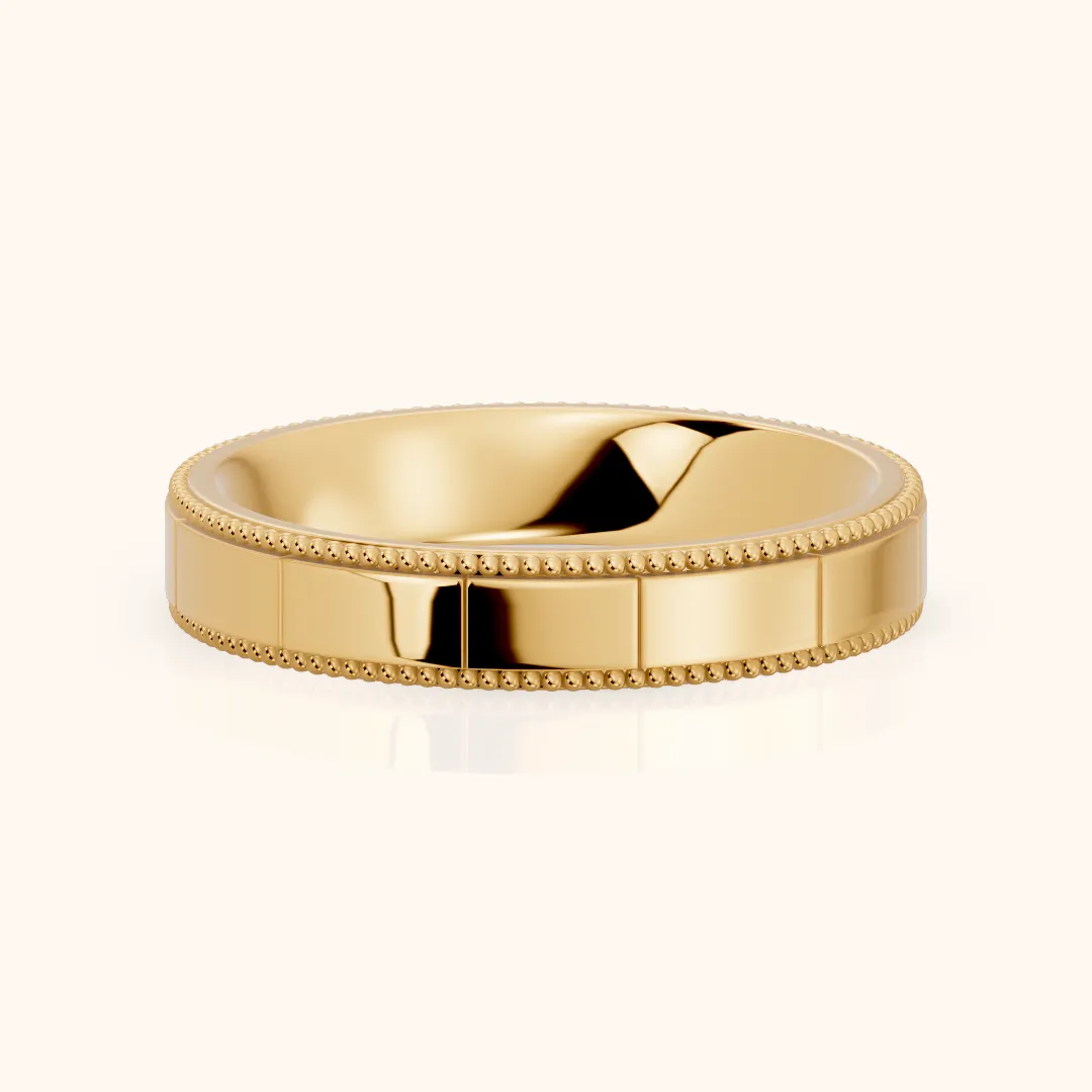Sylvie Flat Milgrain Wedding Band in Yellow Gold — view 2