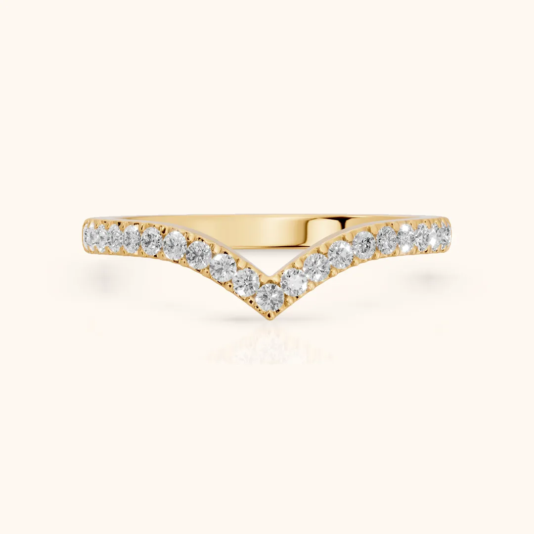 Amelie Curved Pavé Round Diamond Stackable Ring in Yellow Gold — view 2