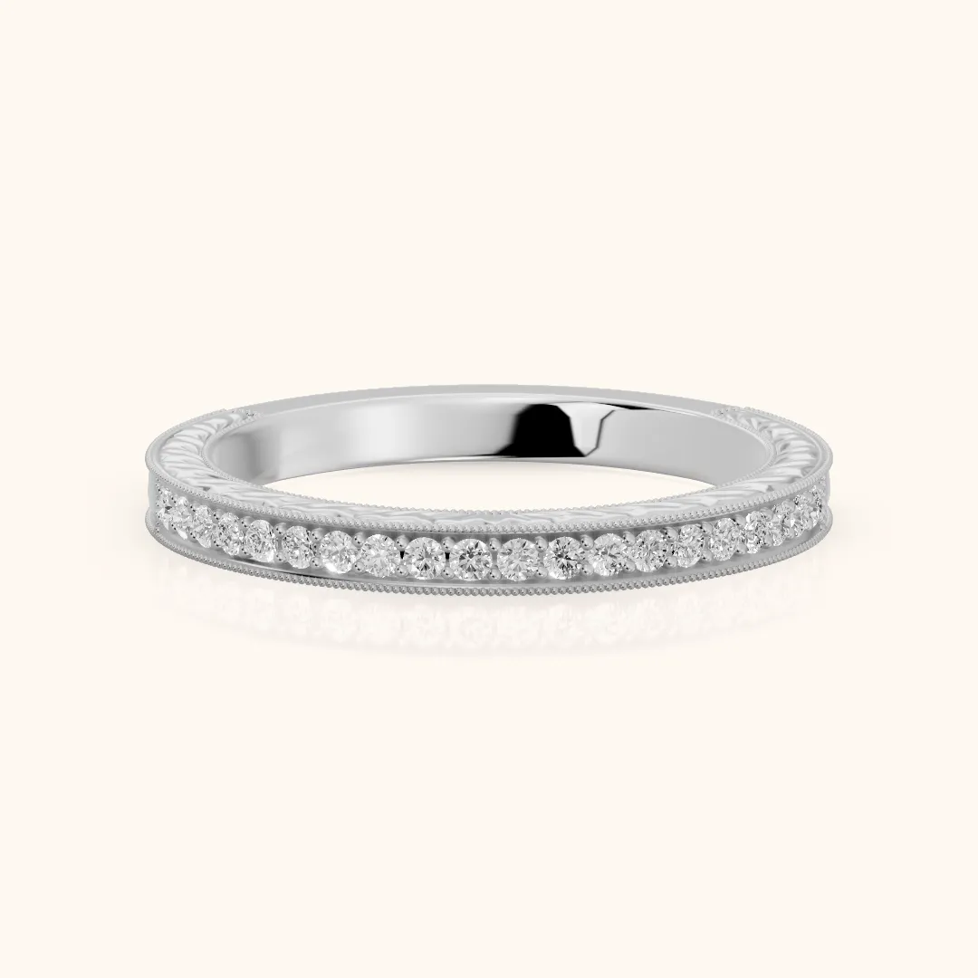Odette Vintage Milgrain Round Diamond Half Eternity Band in Silver — view 2