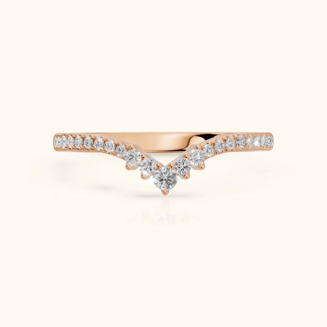 Colette Curved Riviera Round Diamond Wedding Band in Rose Gold — view 2