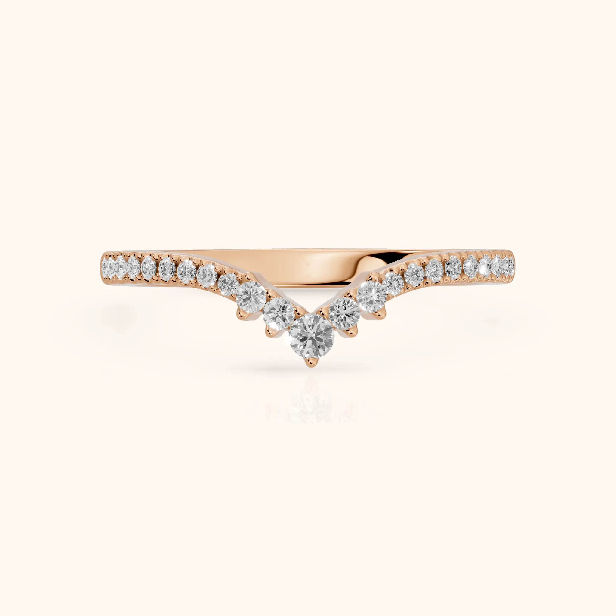 Colette Curved Riviera Round Diamond Wedding Band in Rose Gold — view 1