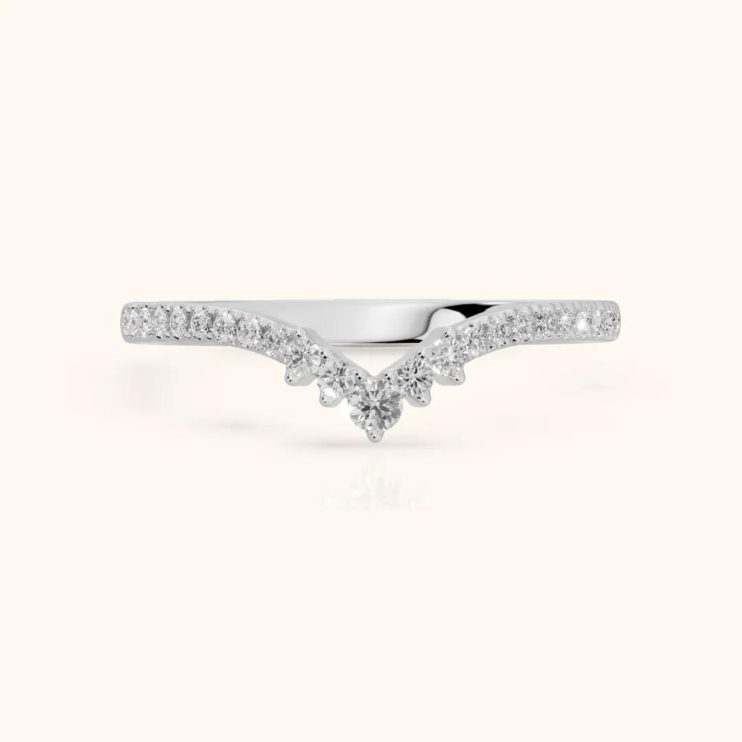 Colette Curved Riviera Round Diamond Wedding Band in Silver — view 2