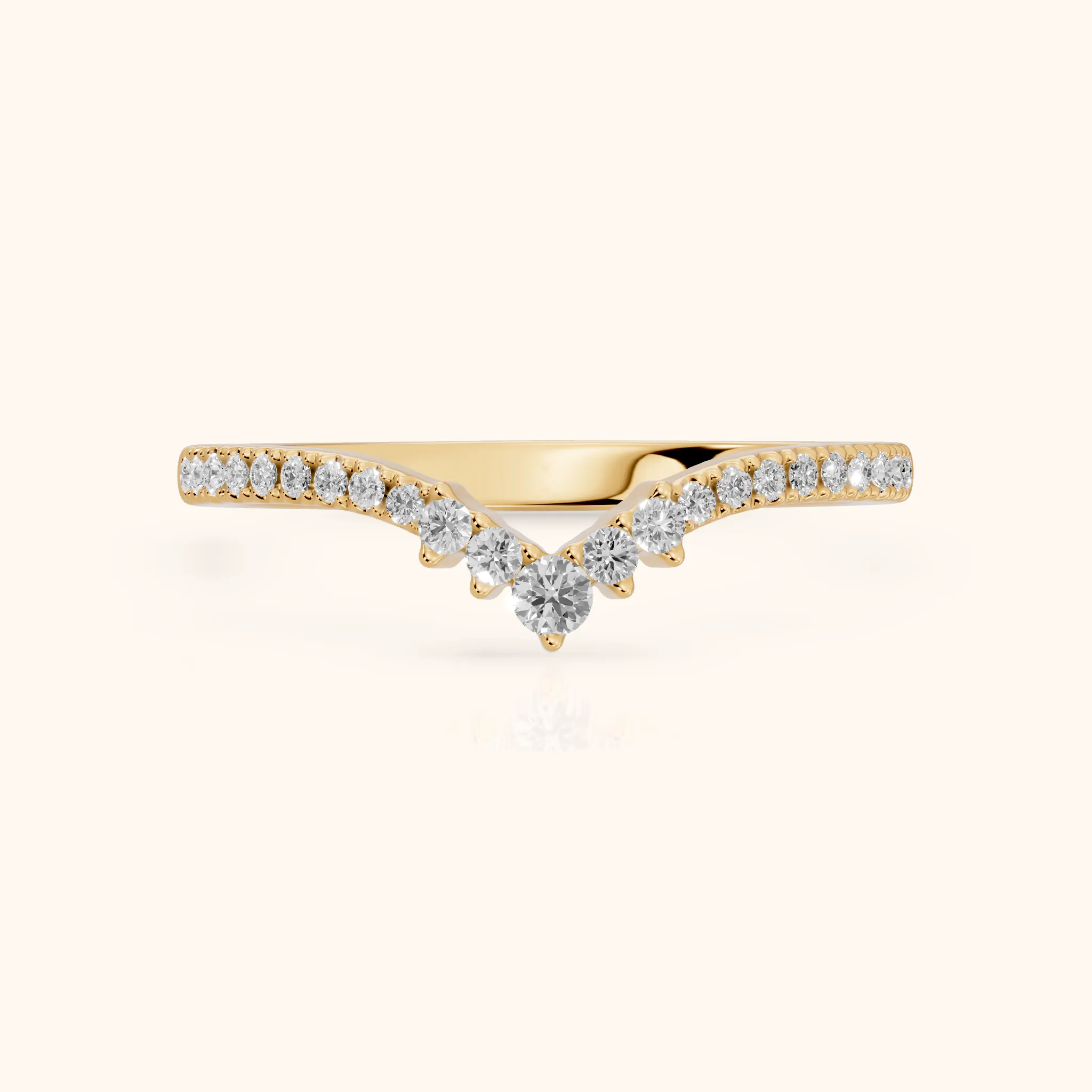 Colette Curved Riviera Round Diamond Wedding Band in Yellow Gold — view 1