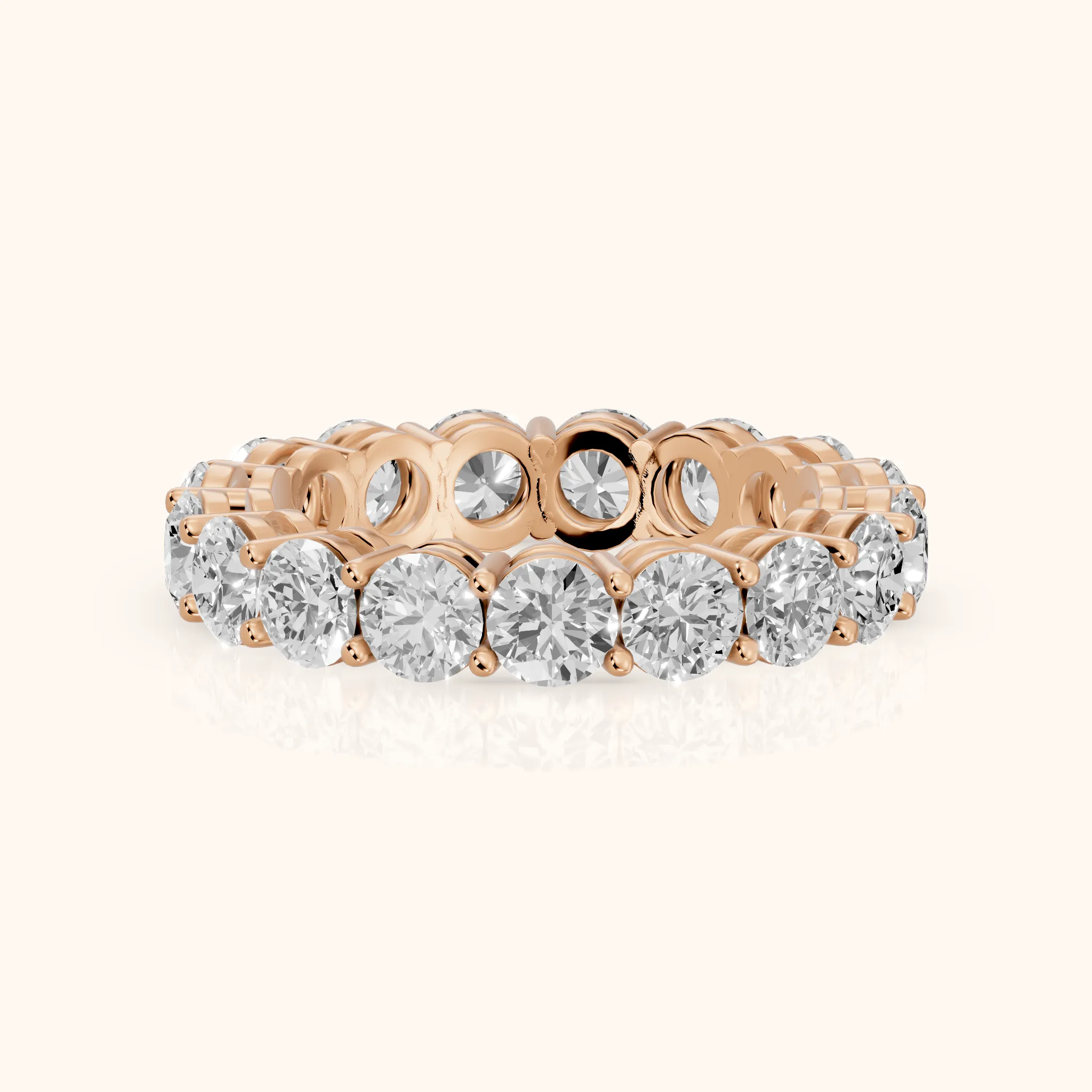 Camille Shared Prong Round Diamond Eternity Band in Rose Gold — view 1