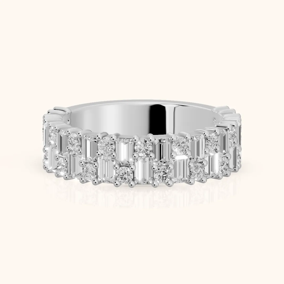 Estelle Deco Baguette & Round Diamond Anniversary Ring in Silver — view 2