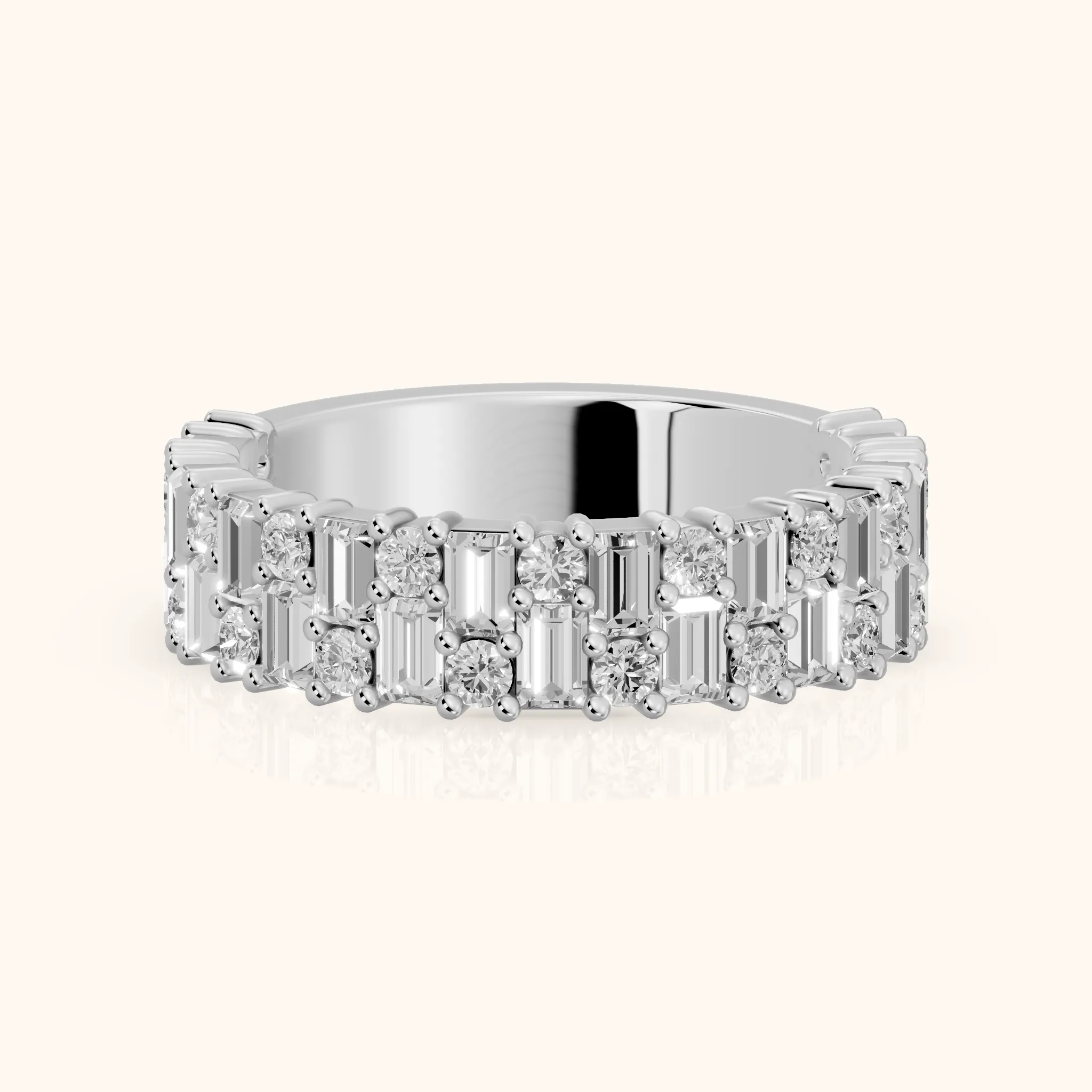 Estelle Deco Baguette & Round Diamond Anniversary Ring in Silver — view 1