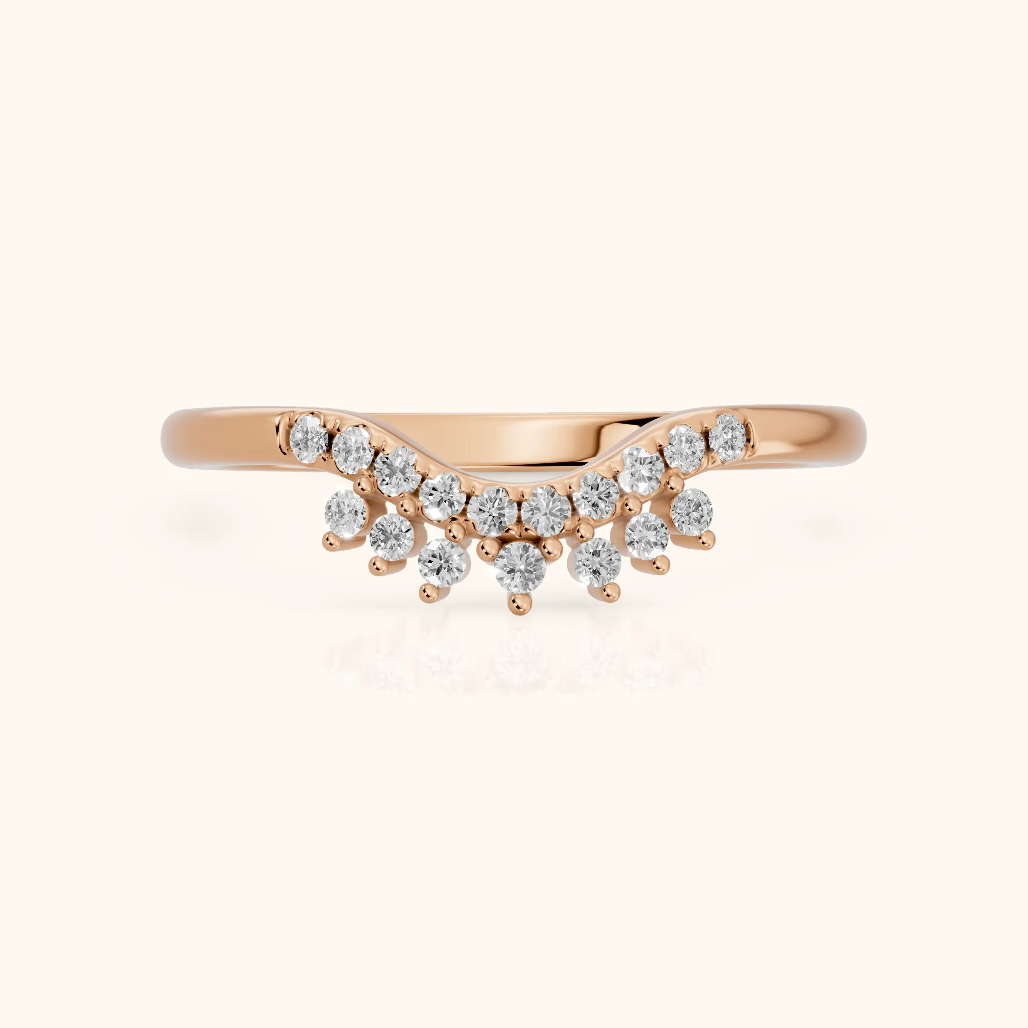 Sabina Curved Round Diamond Anniversary Ring in Rose Gold — view 1