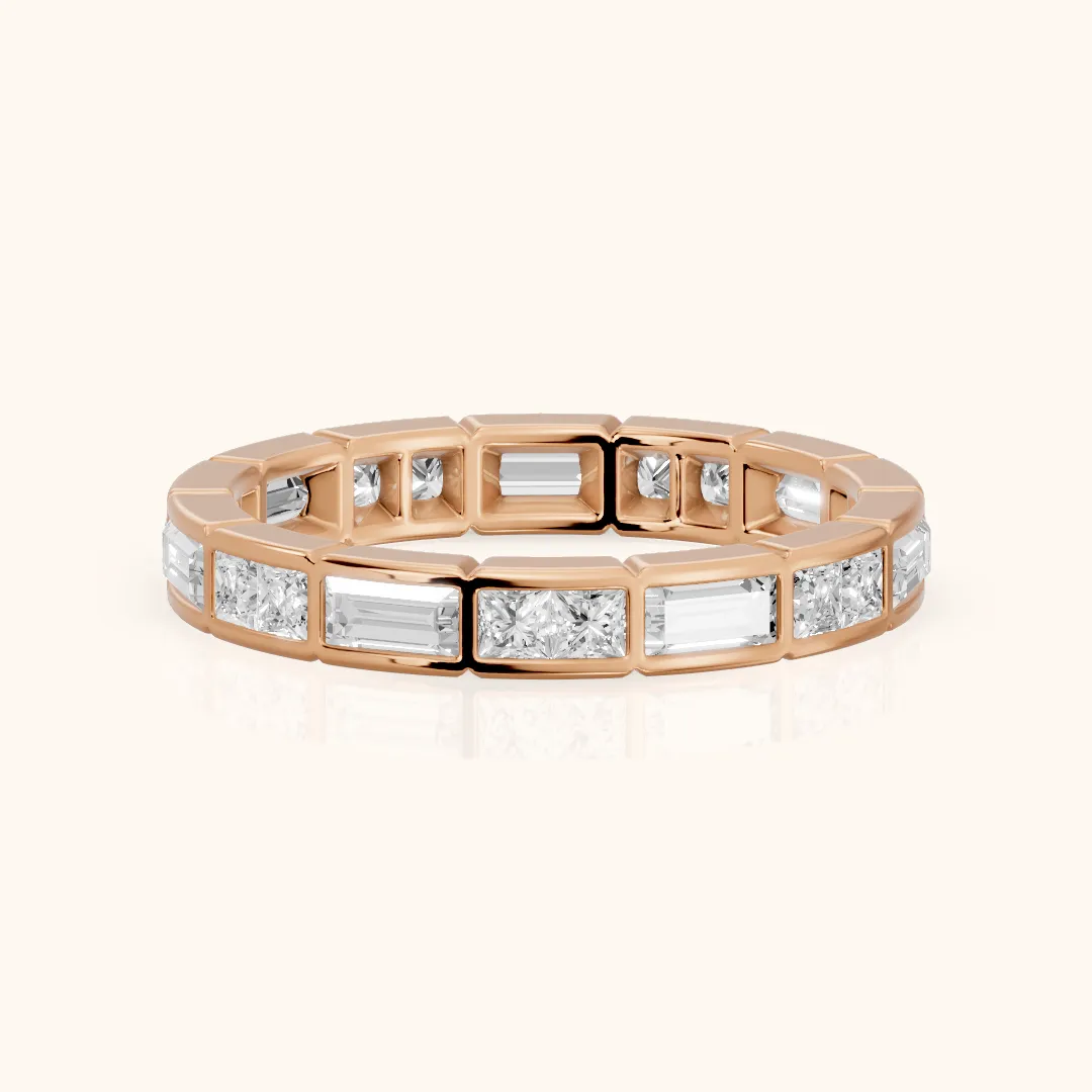 Elodie Bezel Baguette & Princess Diamond Eternity Band in Rose Gold — view 2