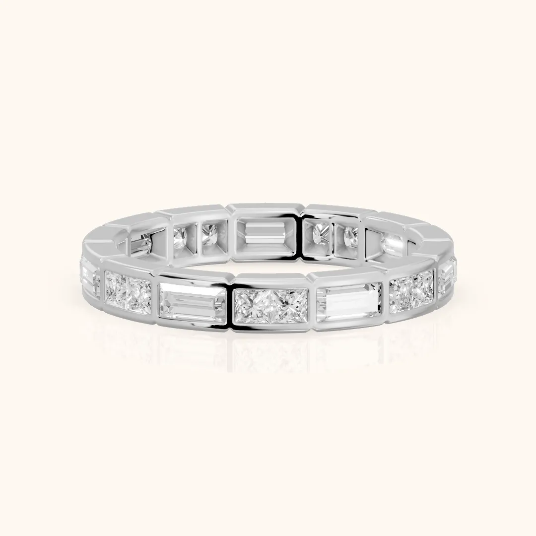 Elodie Bezel Baguette & Princess Diamond Eternity Band in Platinum — view 2