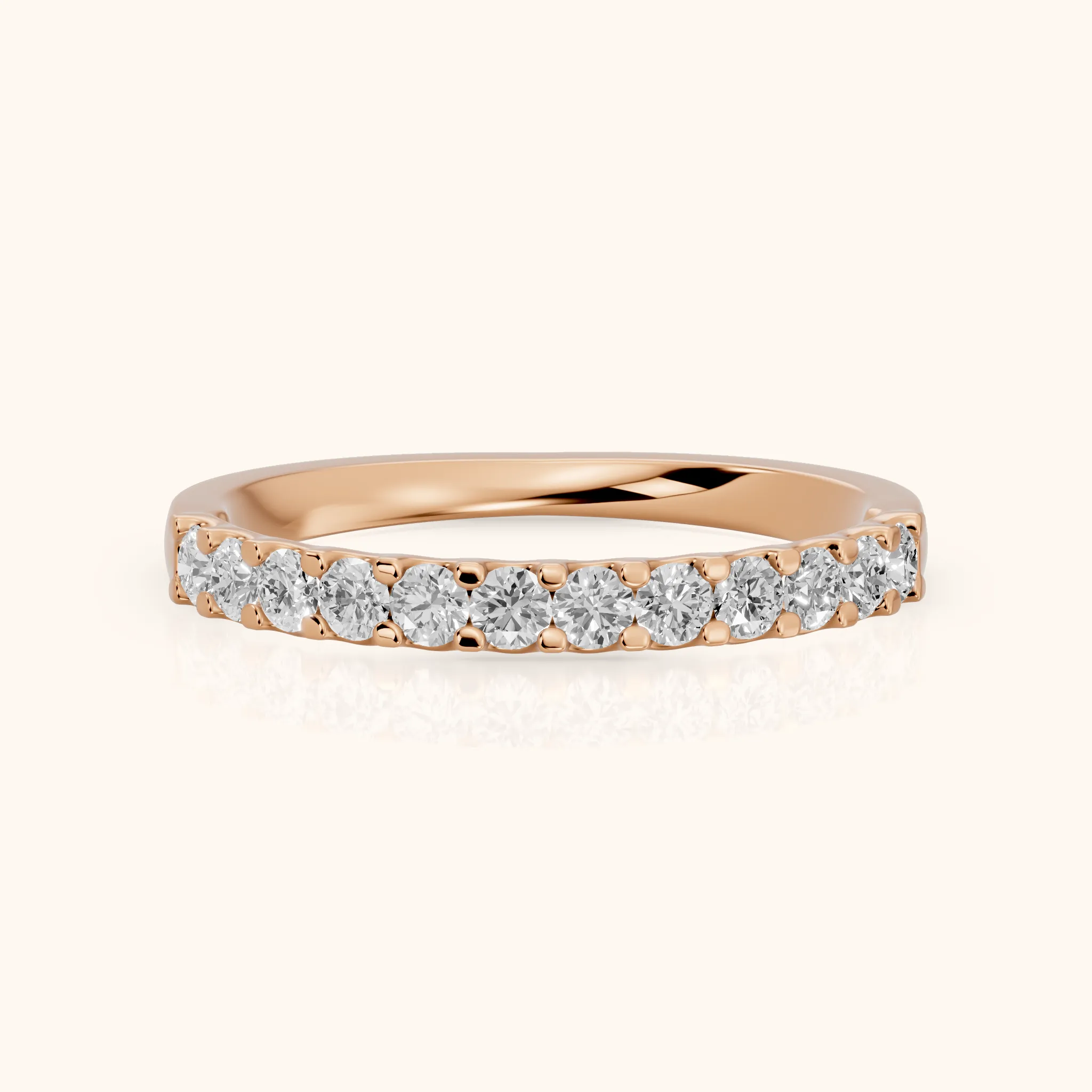 Chantal Shared Prong Round Diamond Half Eternity Band in Rose Gold — view 1