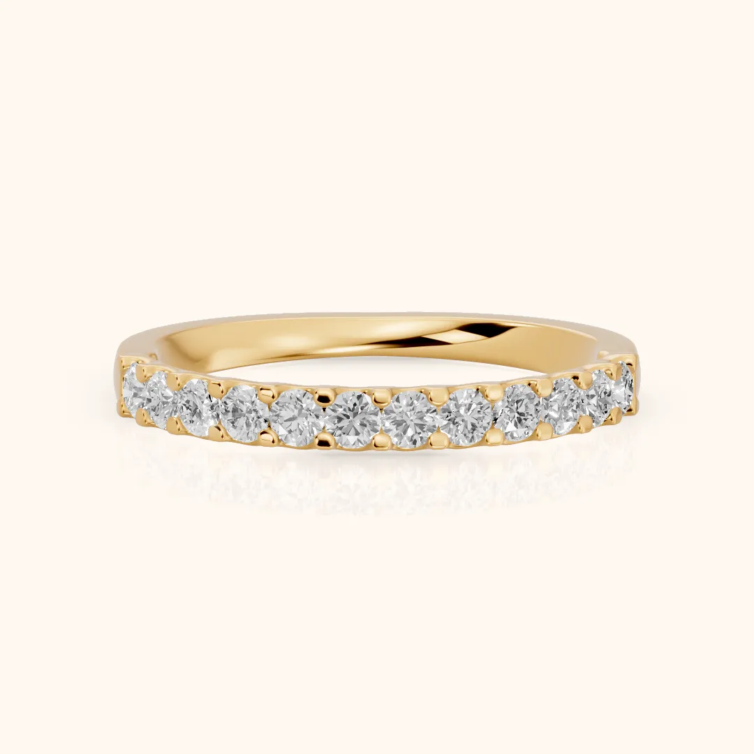 Chantal Shared Prong Round Diamond Half Eternity Band in Yellow Gold — view 2