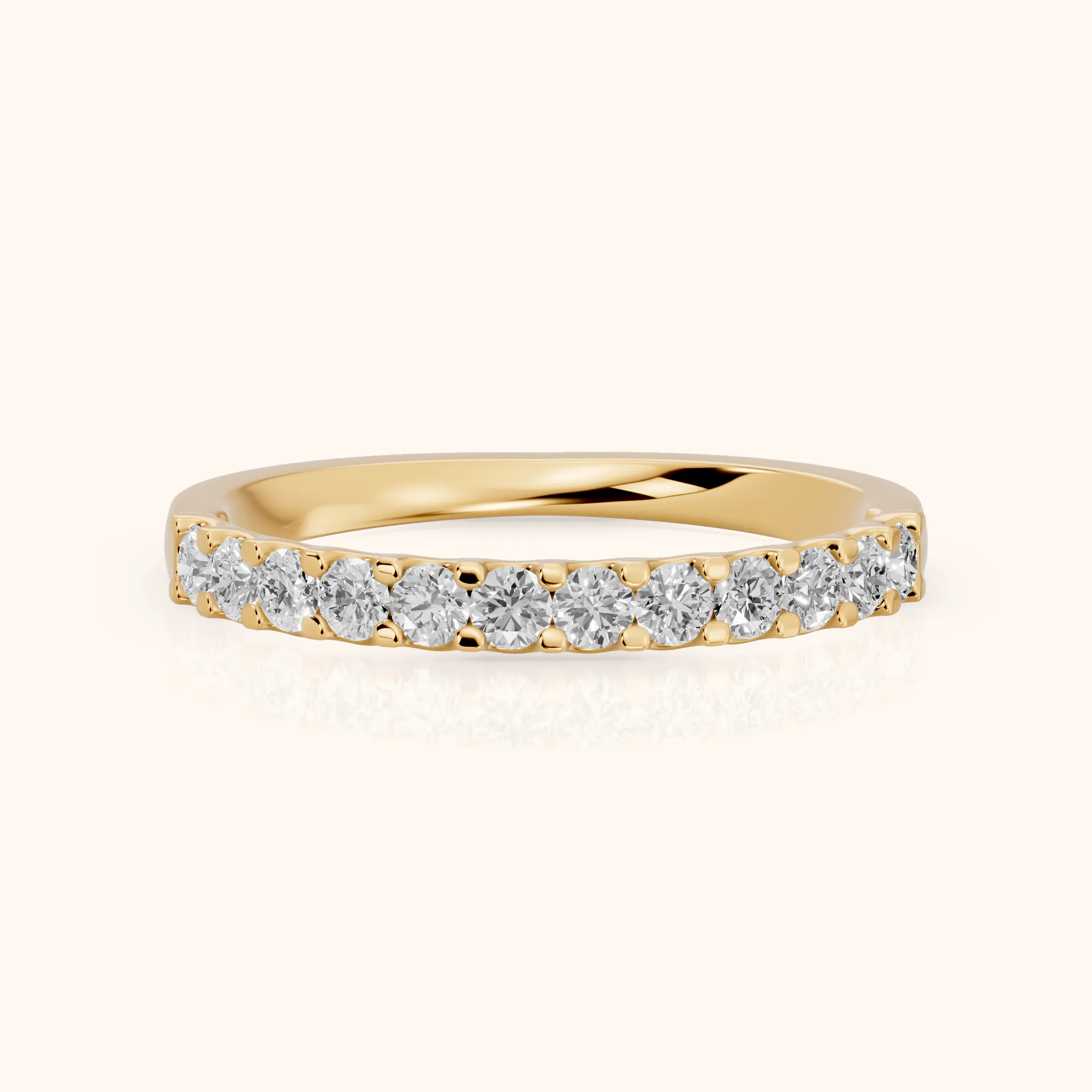 Chantal Shared Prong Round Diamond Half Eternity Band in Yellow Gold — view 1