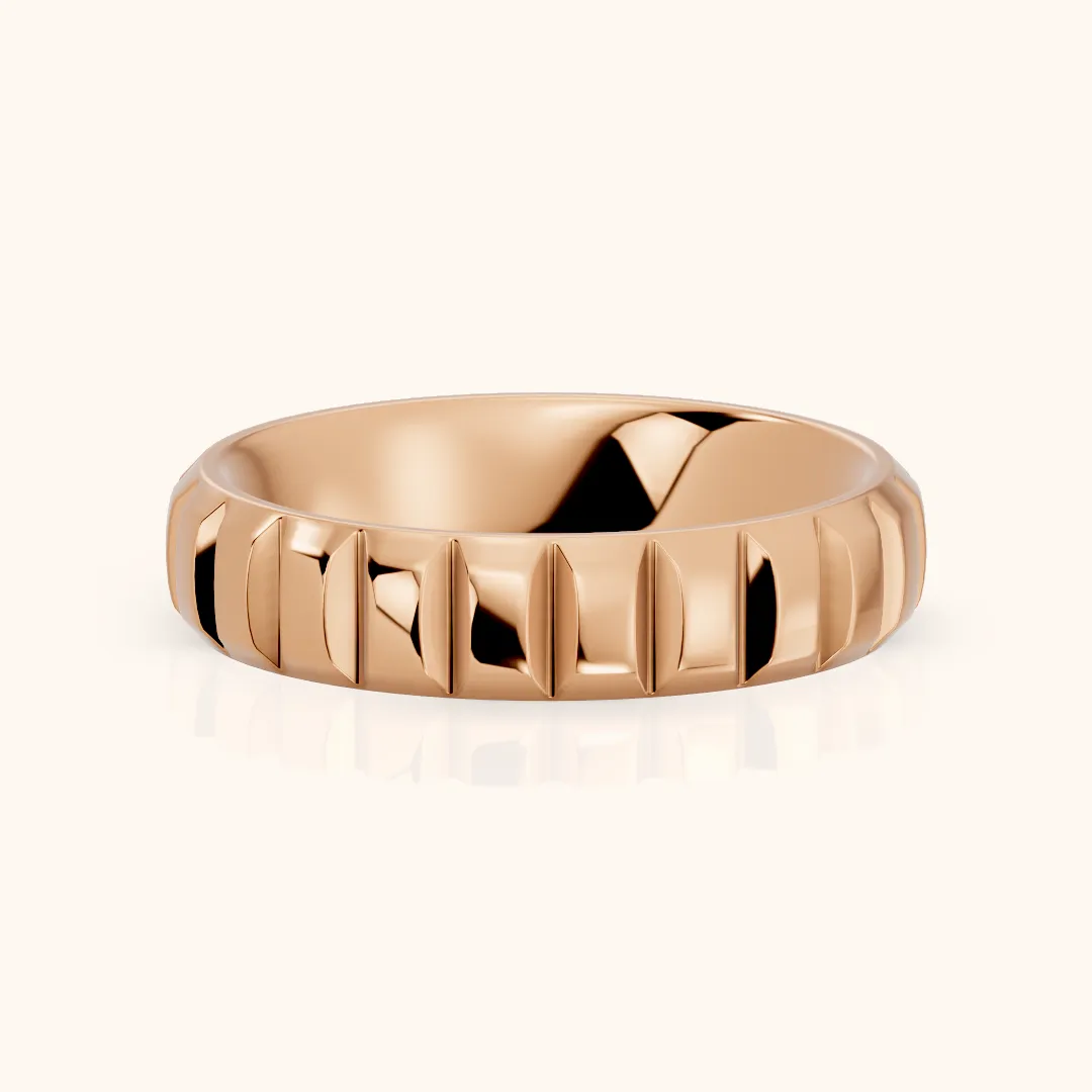 Odile Grooved Low Dome Wedding Band in Rose Gold — view 2