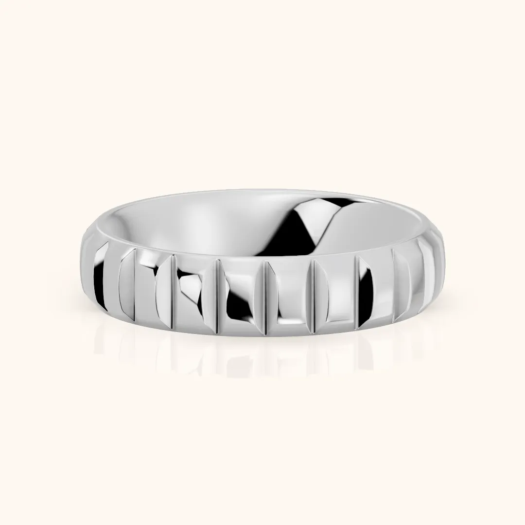 Odile Grooved Low Dome Wedding Band in Silver — view 2