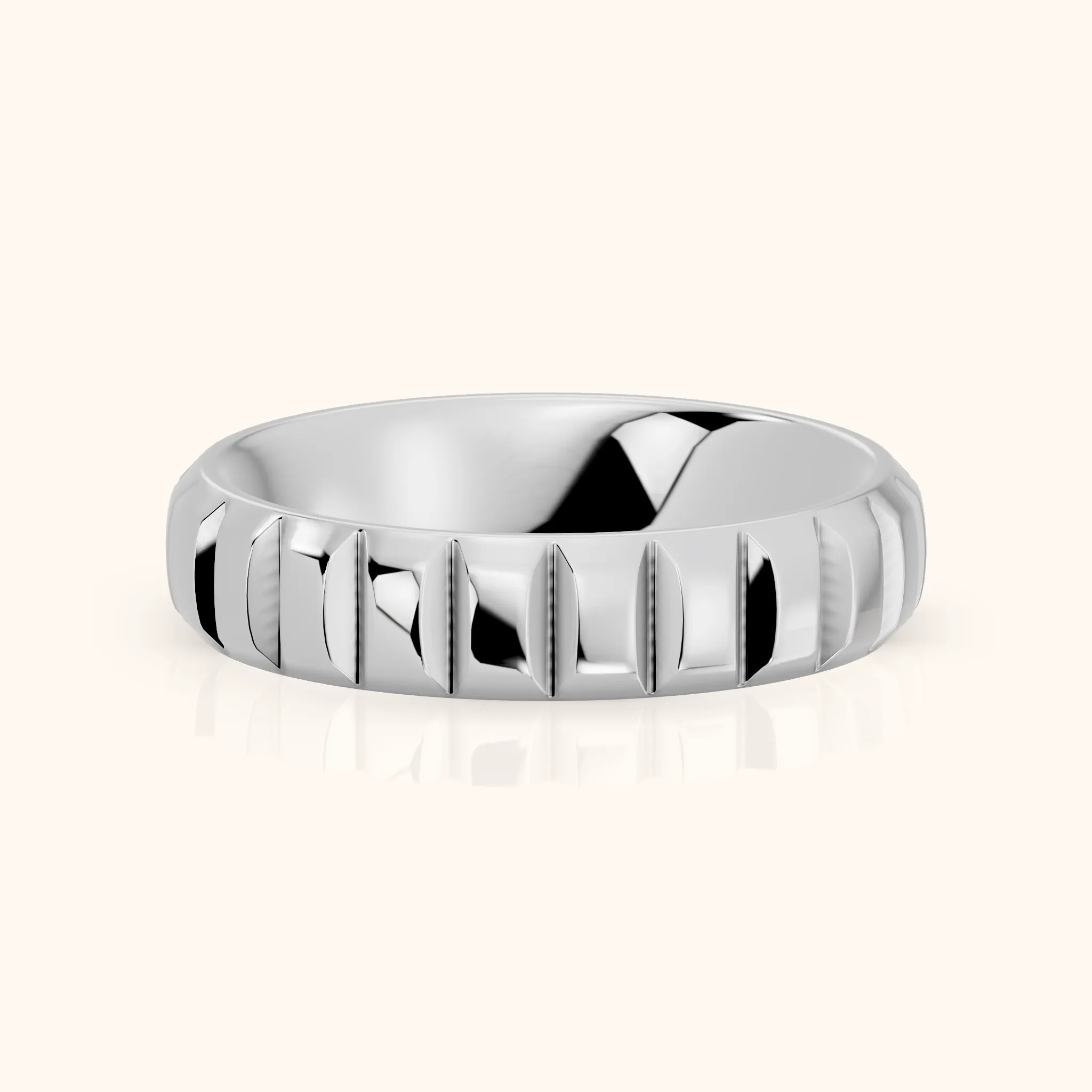 Odile Grooved Low Dome Wedding Band in Silver — view 1