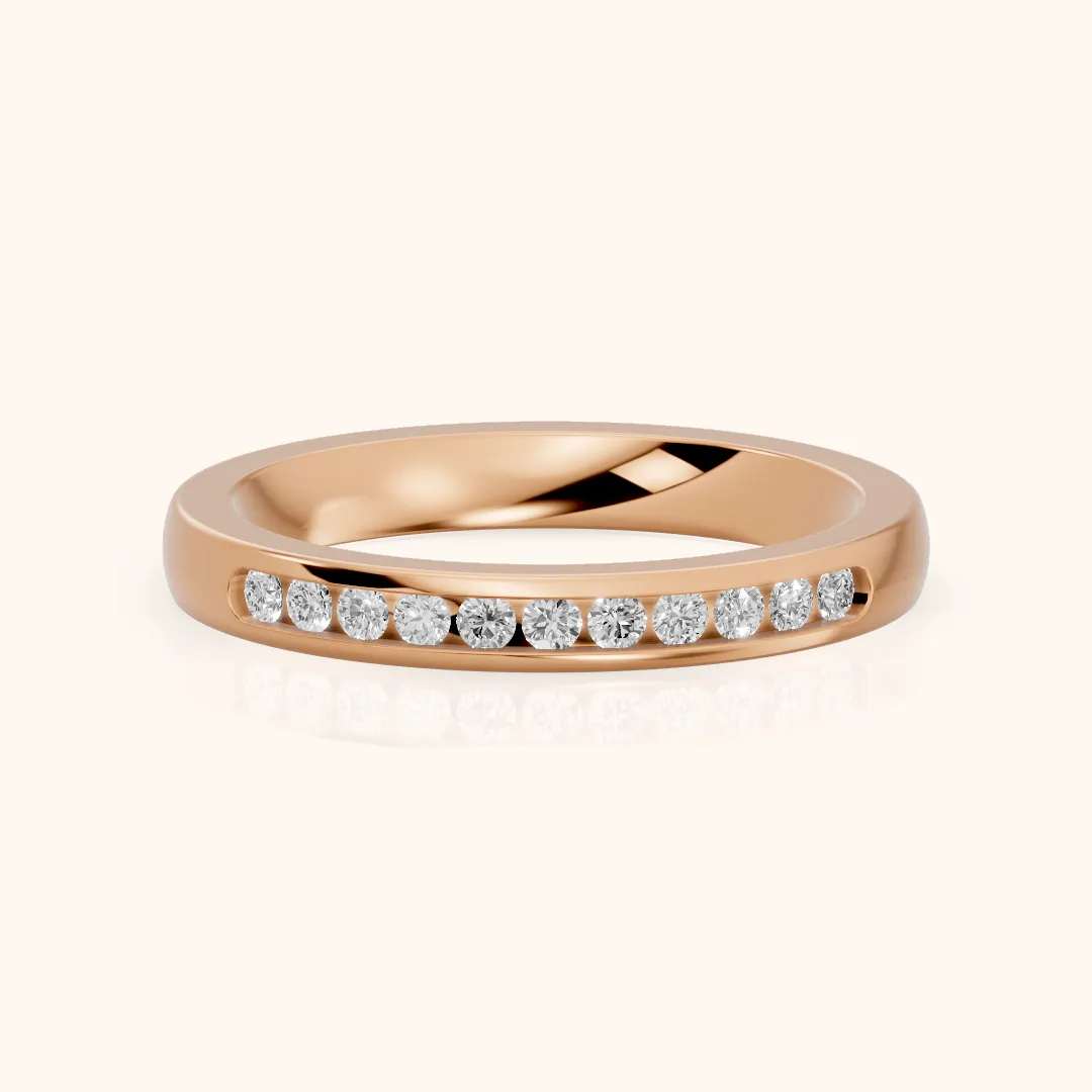 Coralie Channel Set Round Diamond Wedding Band in Rose Gold — view 2