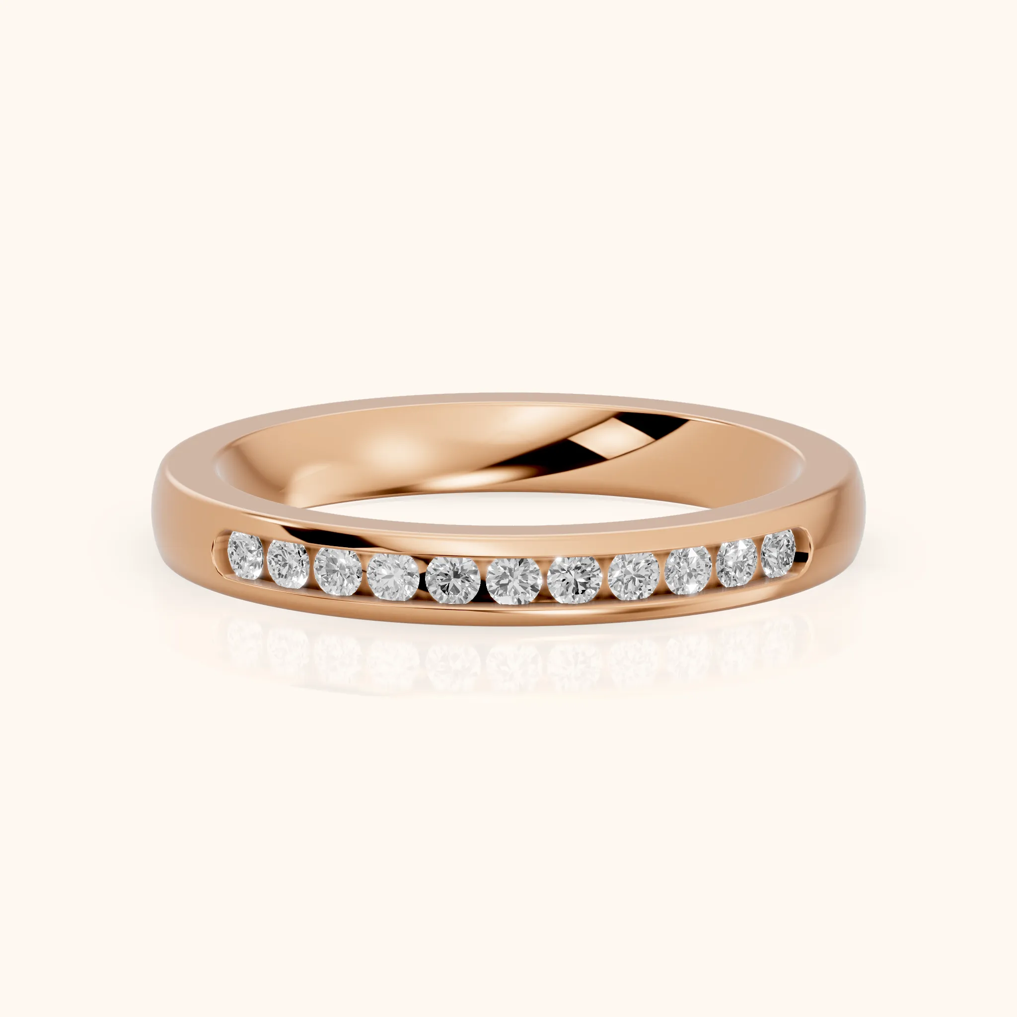 Coralie Channel Set Round Diamond Wedding Band in Rose Gold — view 1