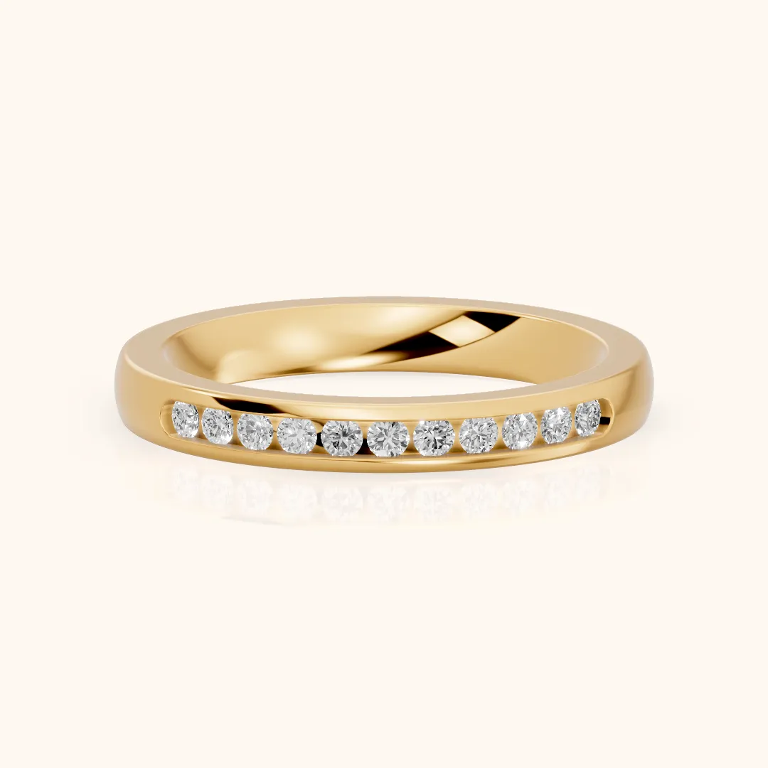Coralie Channel Set Round Diamond Wedding Band in Yellow Gold — view 2
