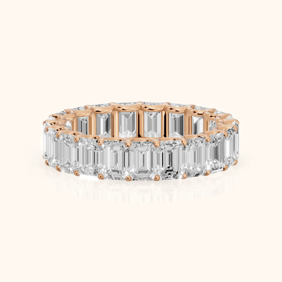 Josette Shared Prong Emerald Diamond Eternity Band in Rose Gold — view 2