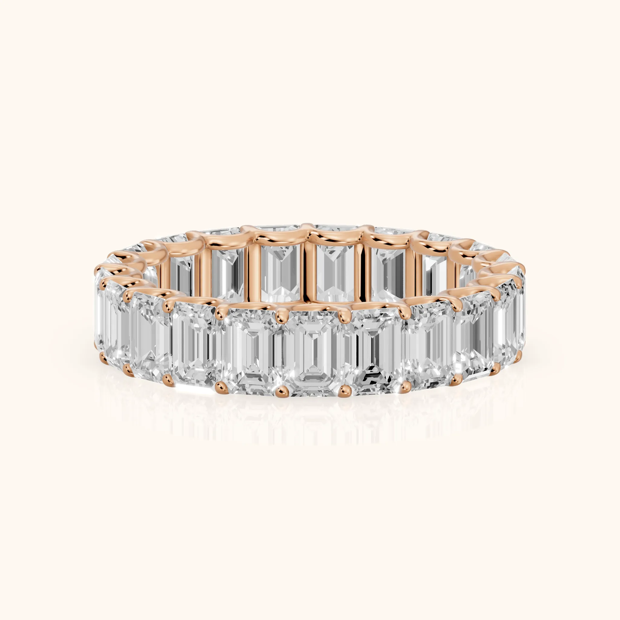Josette Shared Prong Emerald Diamond Eternity Band in Rose Gold — view 1