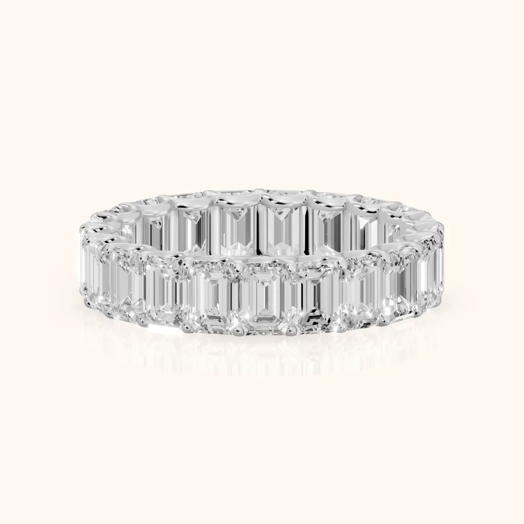 Josette Shared Prong Emerald Diamond Eternity Band in Silver — view 2
