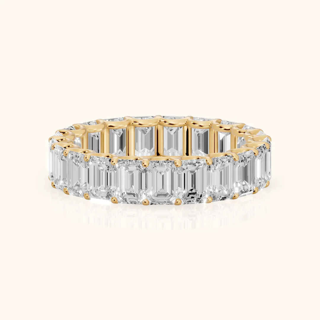 Josette Shared Prong Emerald Diamond Eternity Band in Yellow Gold — view 2
