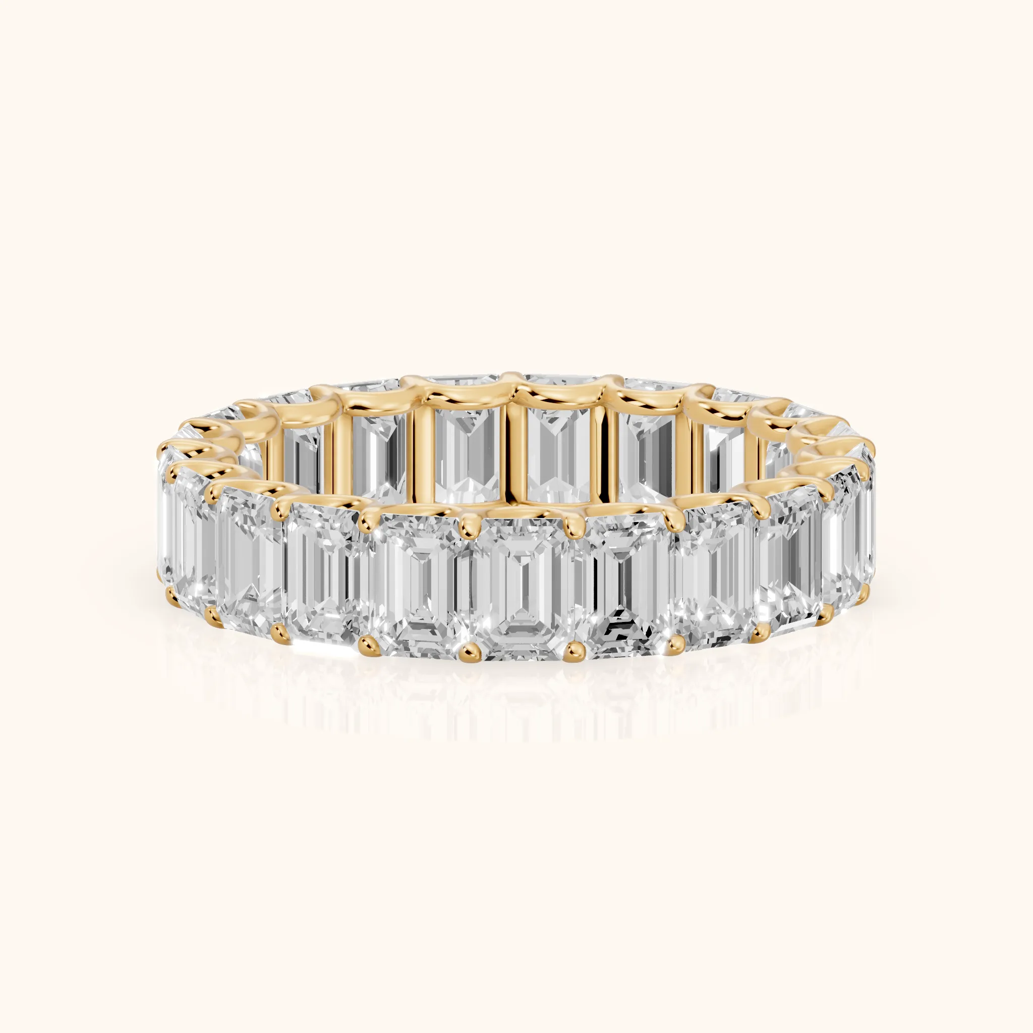 Josette Shared Prong Emerald Diamond Eternity Band in Yellow Gold — view 1