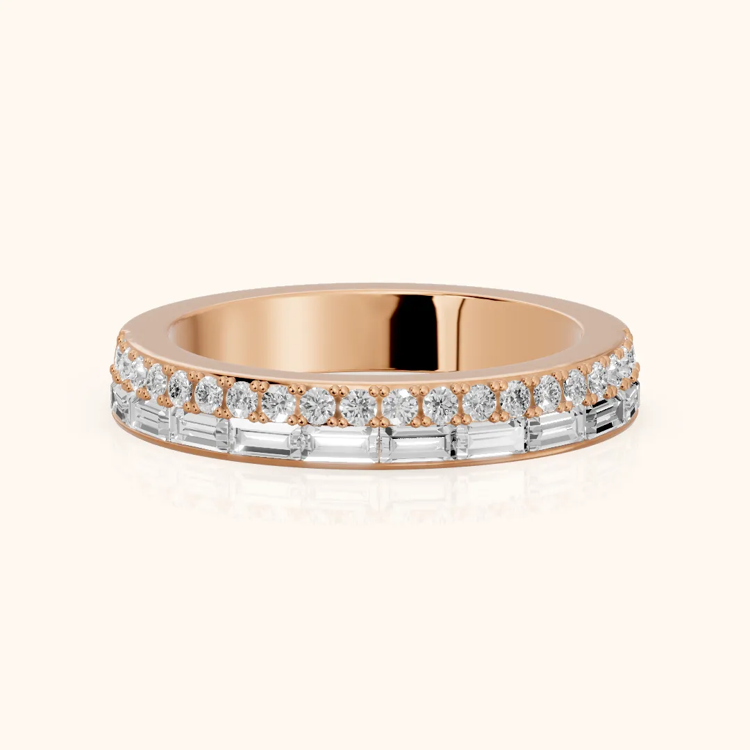 Sidonie Channel Set Round & Baguette Diamond Anniversary Ring in Rose Gold — view 2