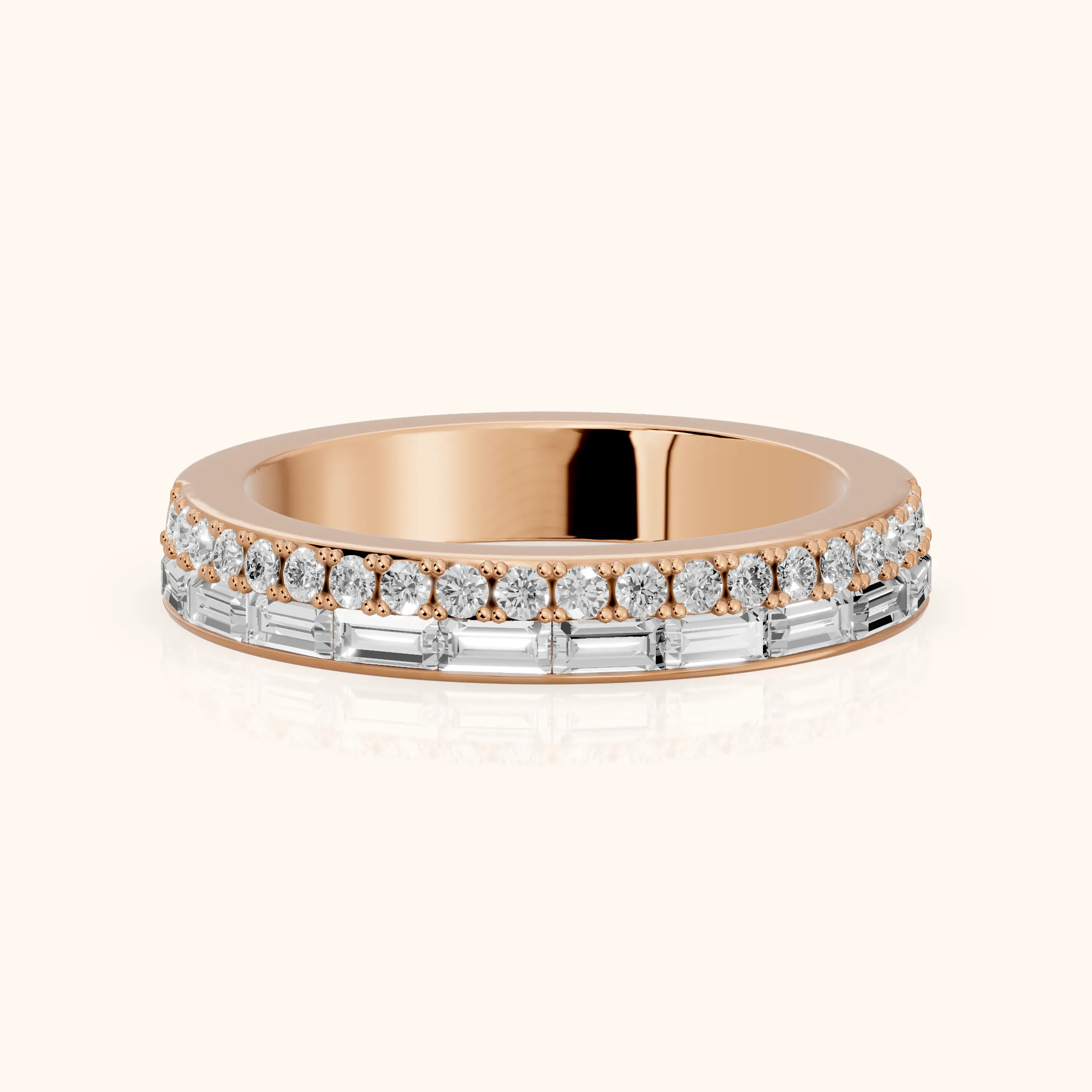 Sidonie Channel Set Round & Baguette Diamond Anniversary Ring in Rose Gold — view 1