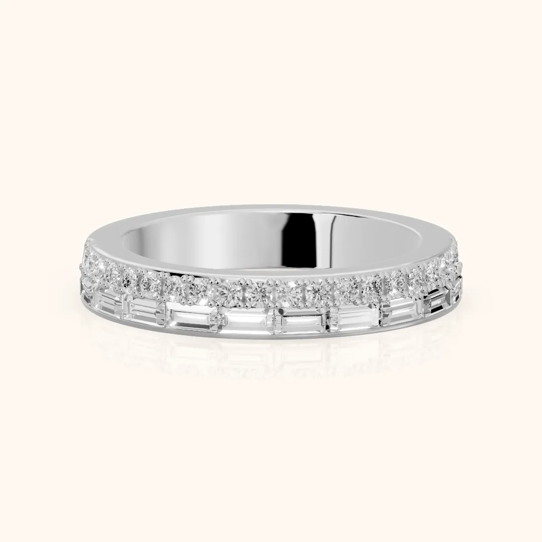 Sidonie Channel Set Round & Baguette Diamond Anniversary Ring in Silver — view 2