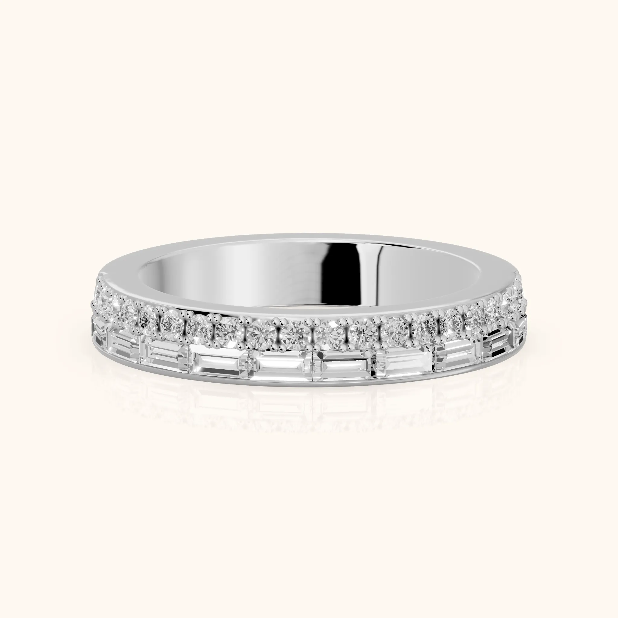 Sidonie Channel Set Round & Baguette Diamond Anniversary Ring in Silver — view 1