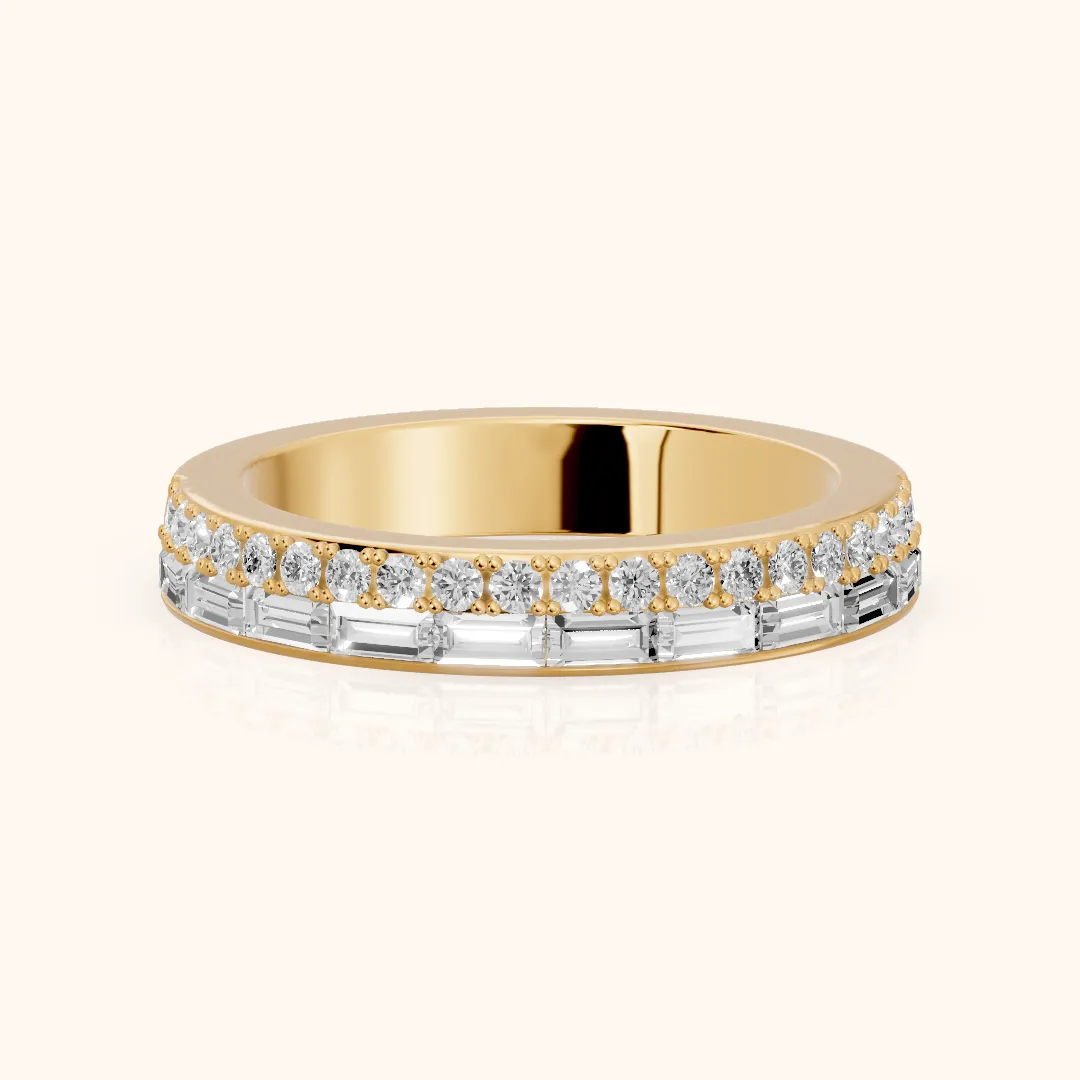 Sidonie Channel Set Round & Baguette Diamond Anniversary Ring in Yellow Gold — view 2