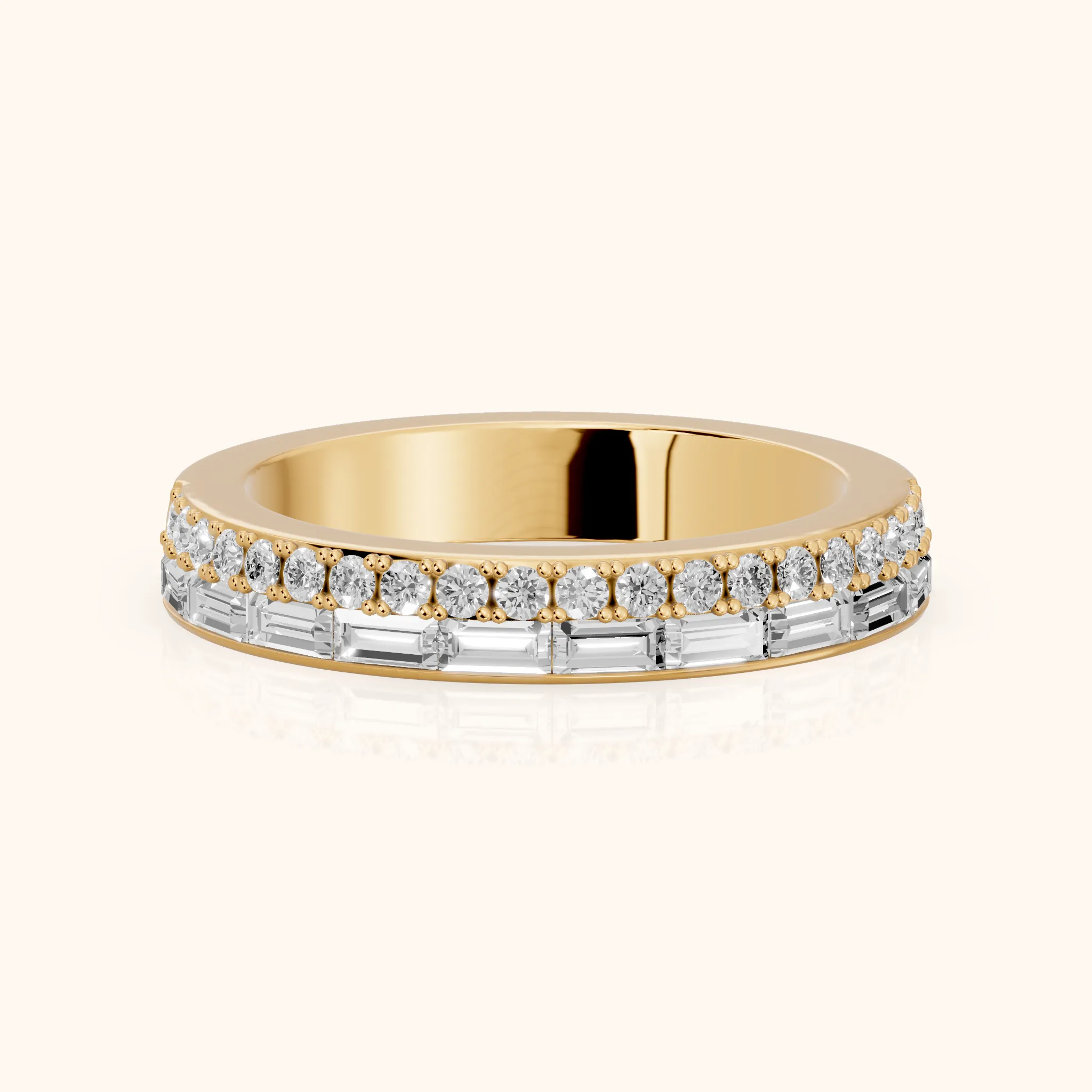 Sidonie Channel Set Round & Baguette Diamond Anniversary Ring in Yellow Gold — view 1