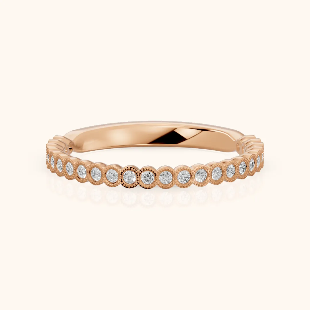 Marielle Milgrain Bezel Round Diamond Half Eternity Band in Rose Gold — view 2
