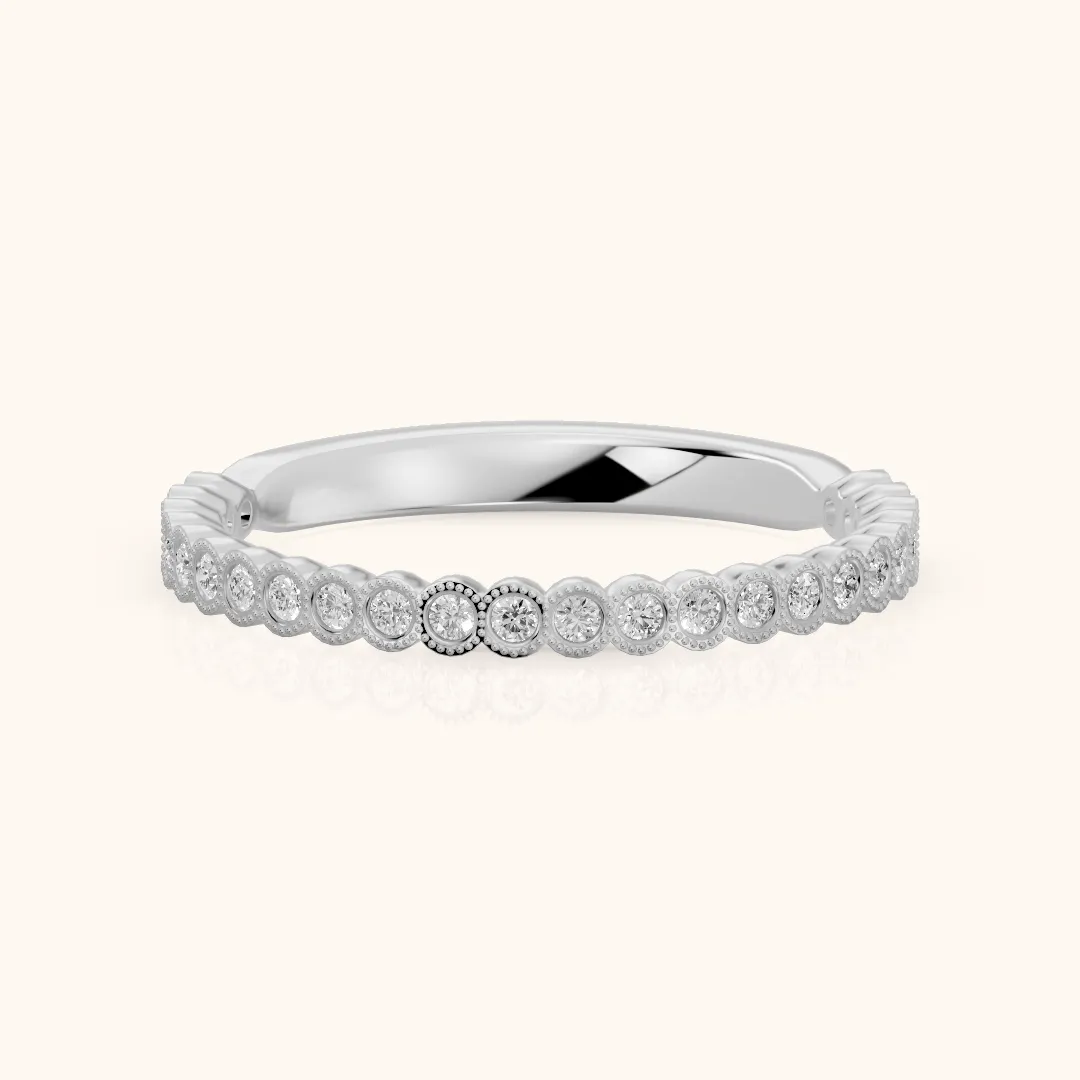 Marielle Milgrain Bezel Round Diamond Half Eternity Band in Silver — view 2