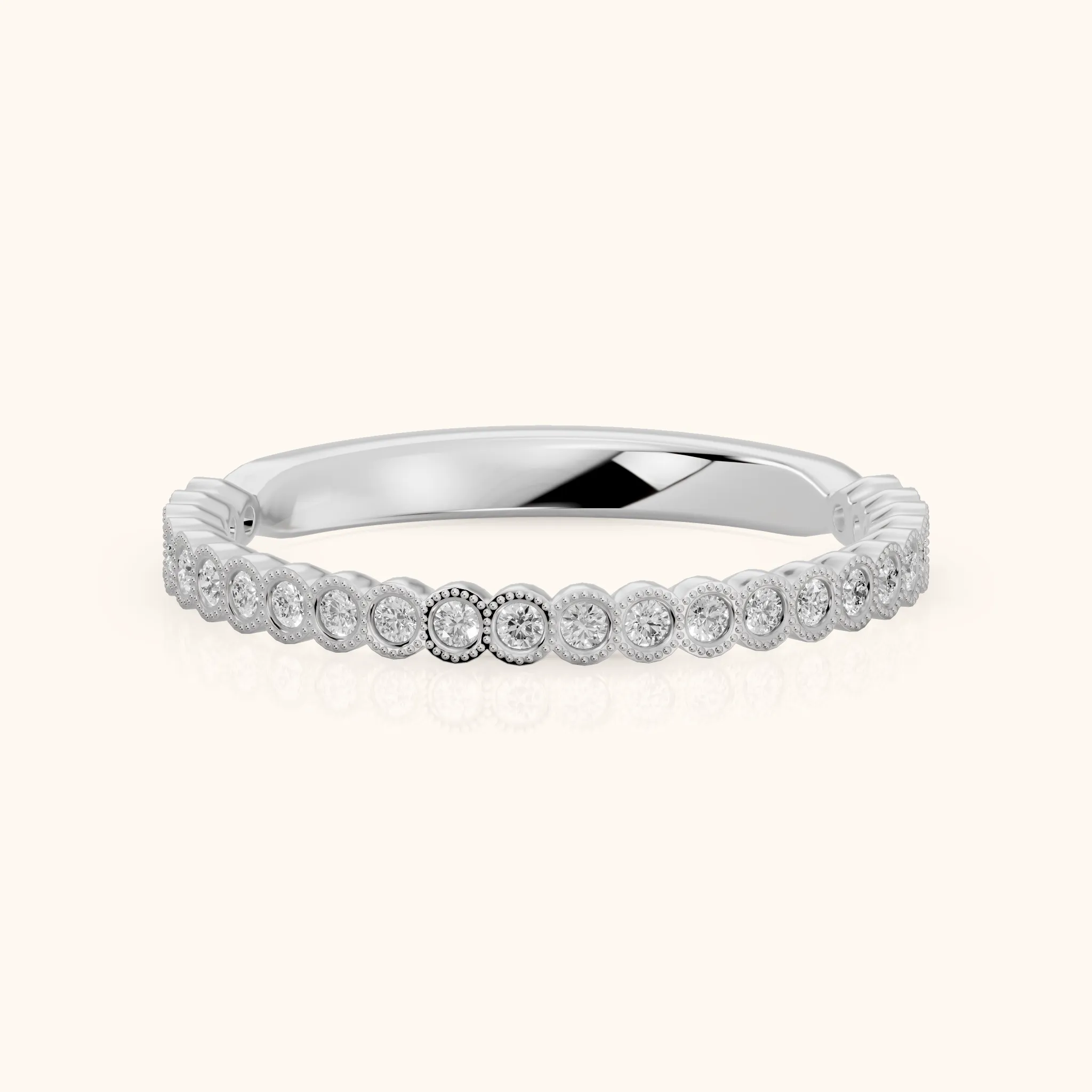 Marielle Milgrain Bezel Round Diamond Half Eternity Band in Silver — view 1