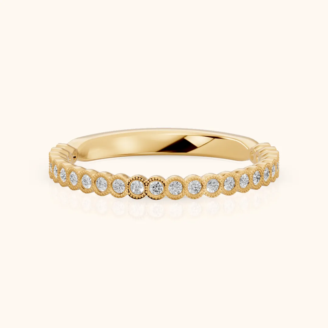 Marielle Milgrain Bezel Round Diamond Half Eternity Band in Yellow Gold — view 2