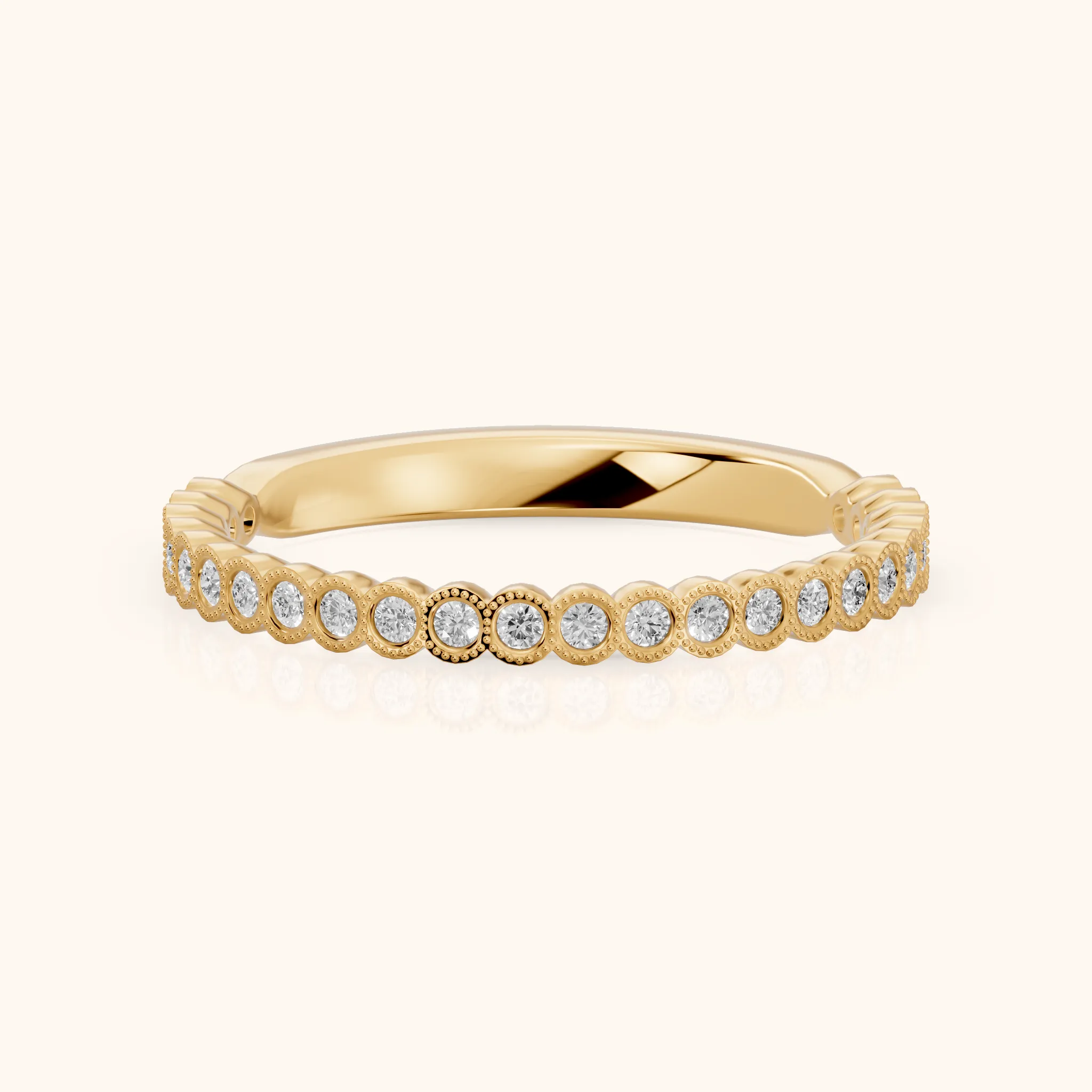 Marielle Milgrain Bezel Round Diamond Half Eternity Band in Yellow Gold — view 1
