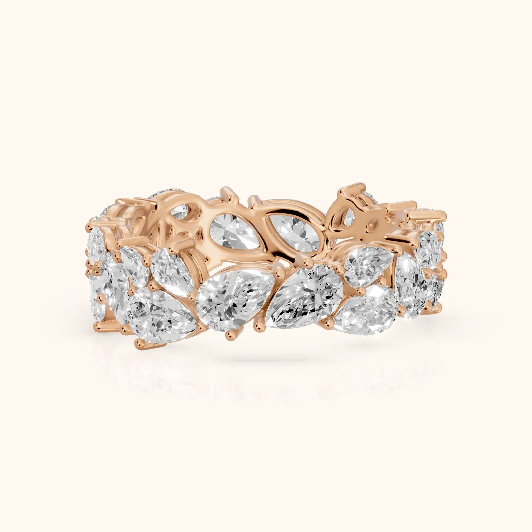 Fleur Shared Prong Pear Diamond Eternity Band in Rose Gold — view 2