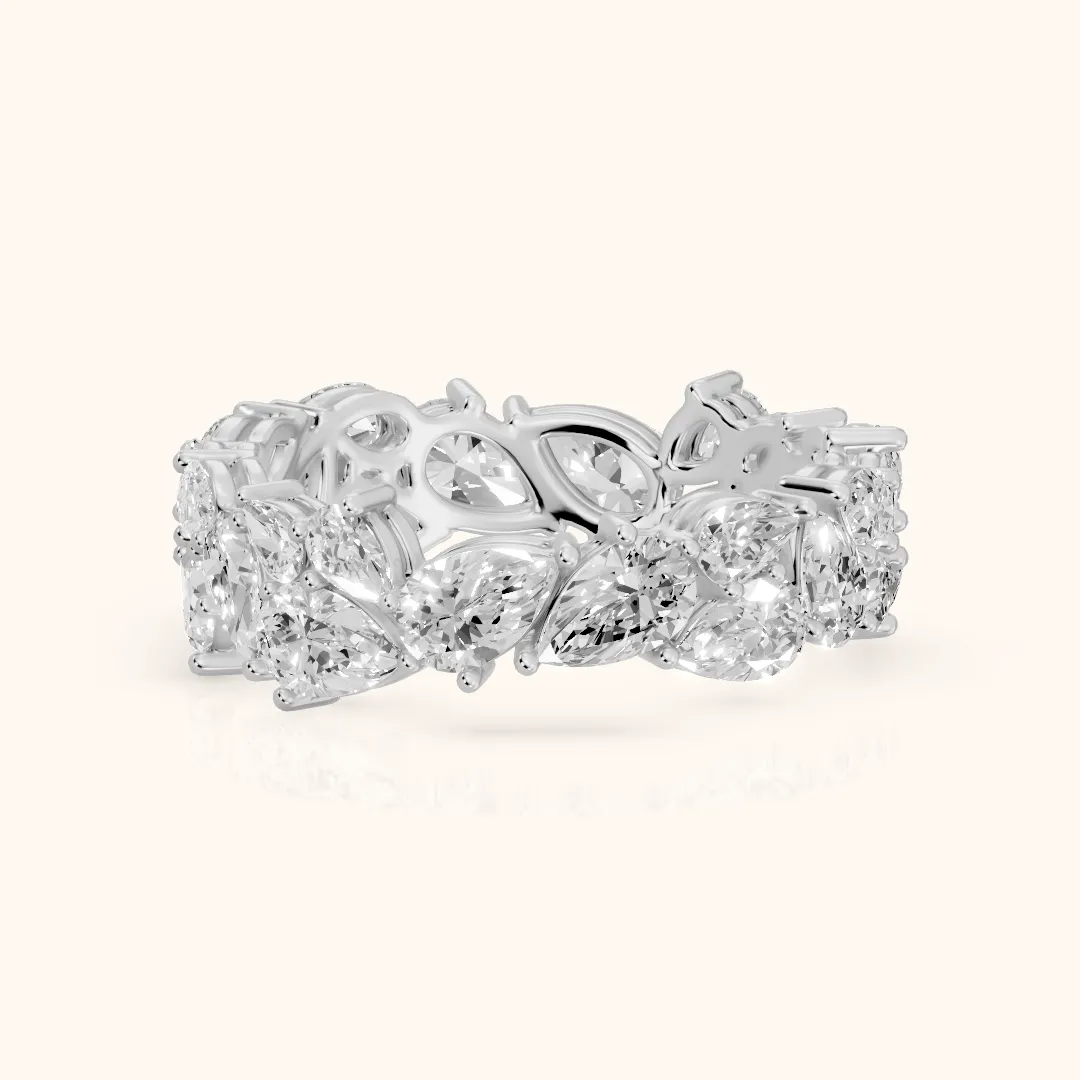 Fleur Shared Prong Pear Diamond Eternity Band in Silver — view 2