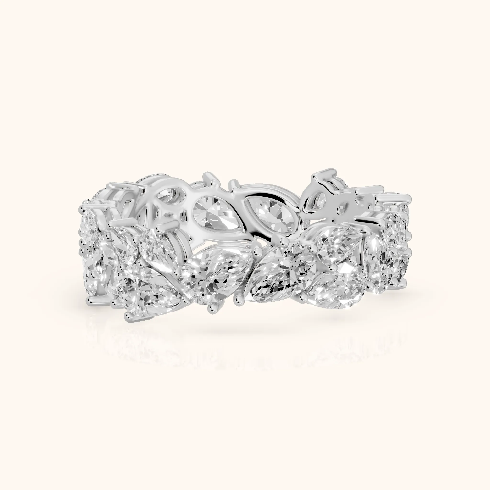 Fleur Shared Prong Pear Diamond Eternity Band in Silver — view 1