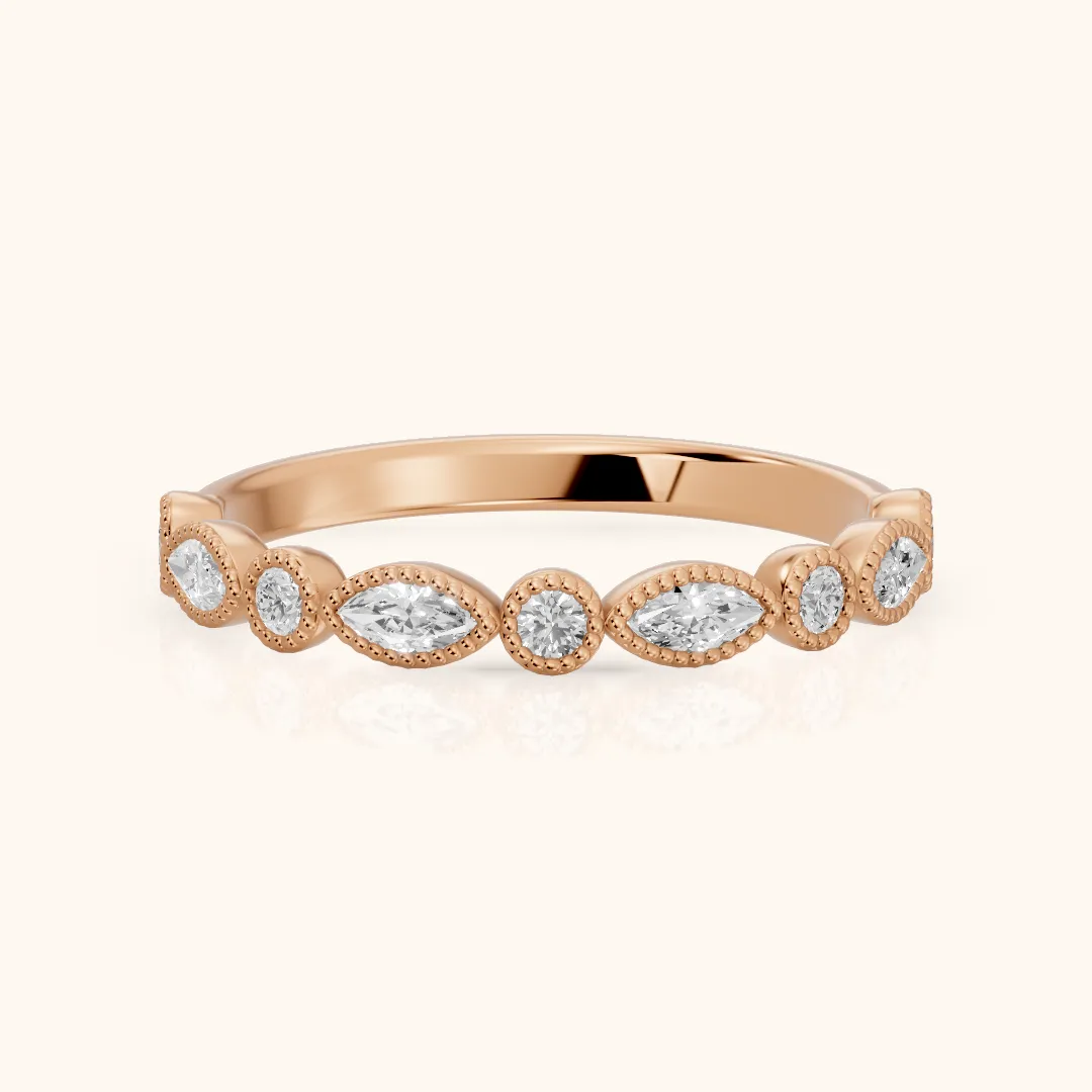 Celina Milgrain Bezel Marquise & Round Diamond Half Eternity Band in Rose Gold — view 2
